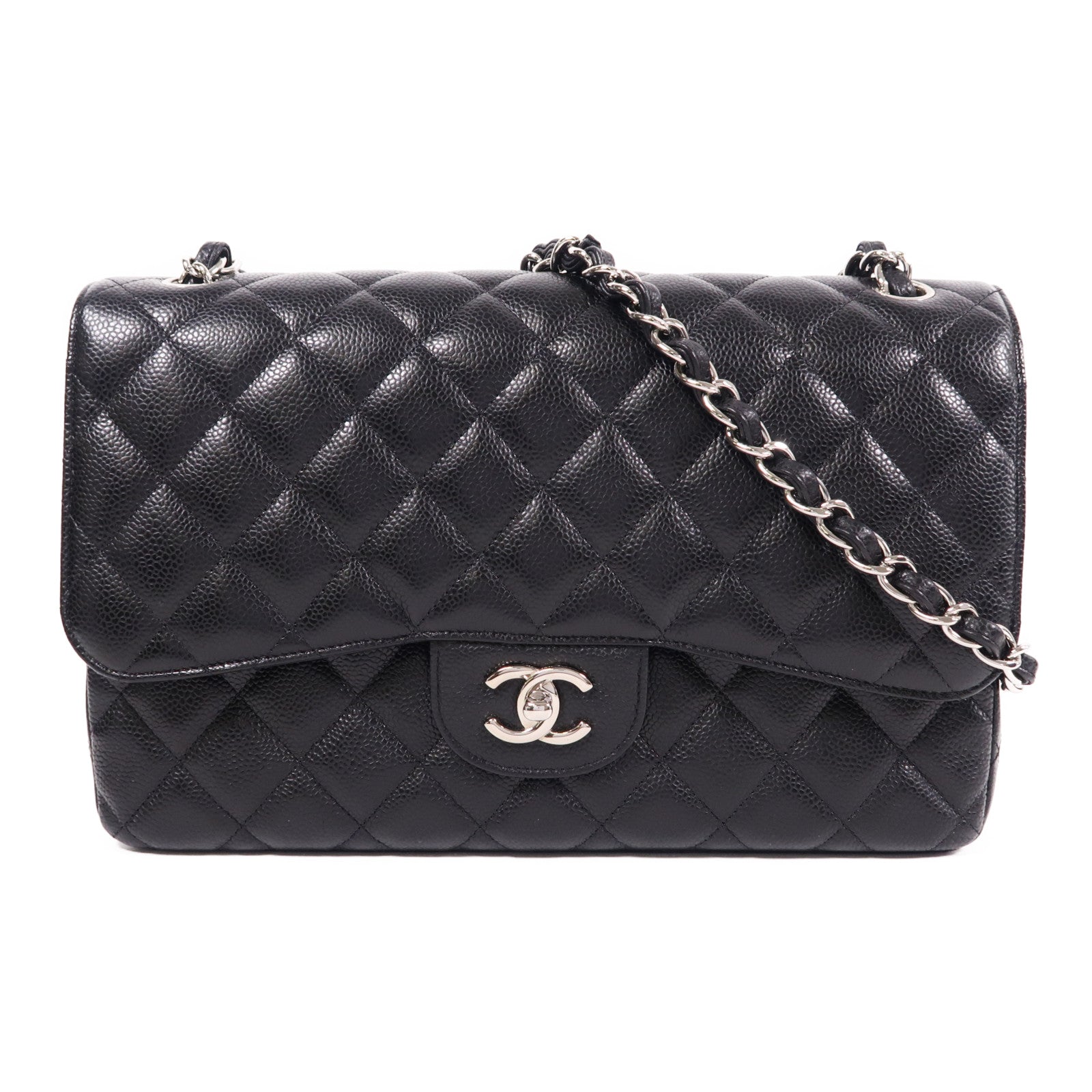 CHANEL 牛皮皮革Large Classic銀扣鏈帶肩背袋