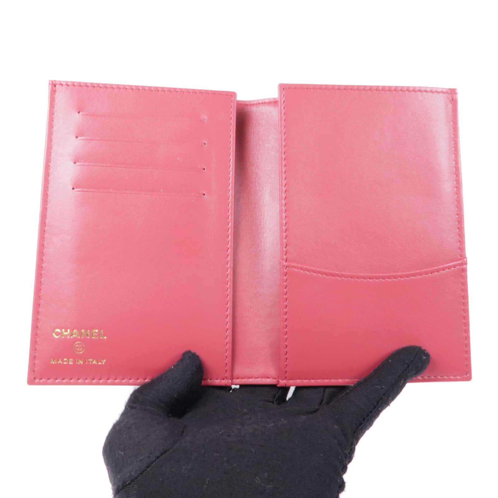 CHANEL CC GHW Card Passport Case Lambskin Leather Black