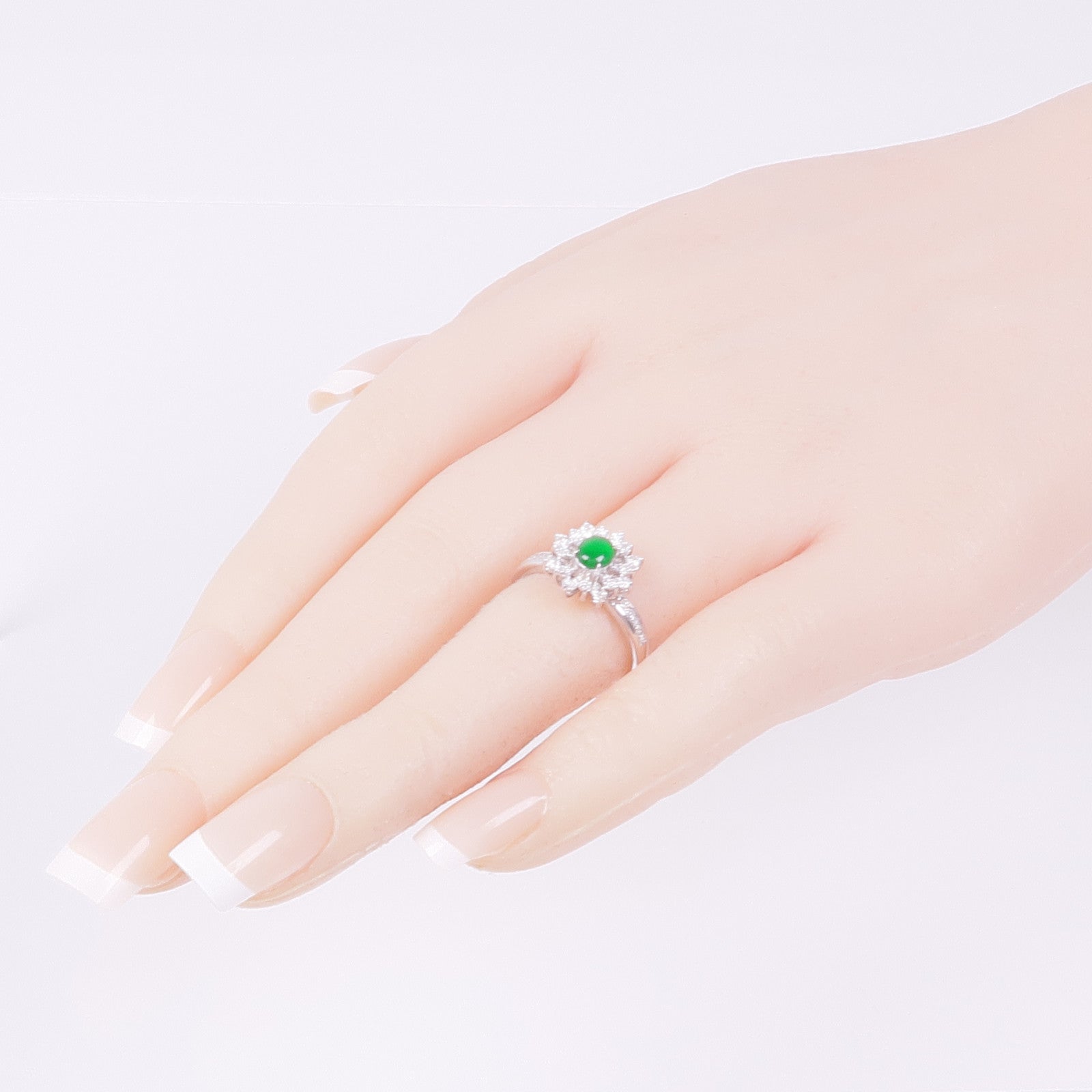 JEWELRY 18K白金Jade Diamond Ring翡翠Diamond Ring鑽石戒指US#6