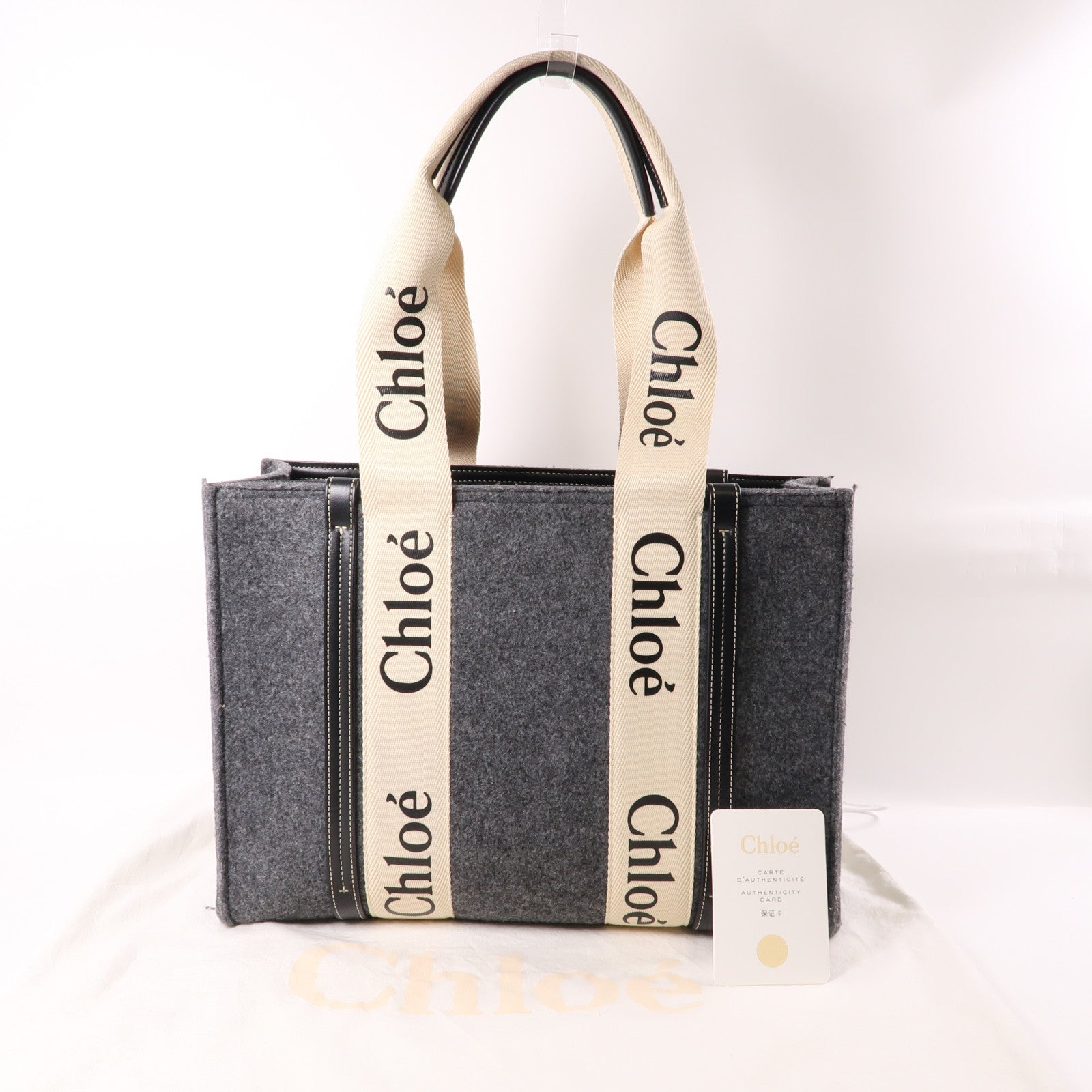 Chloe 羊毛毯Woody Medium Tote肩背袋灰色/米色
