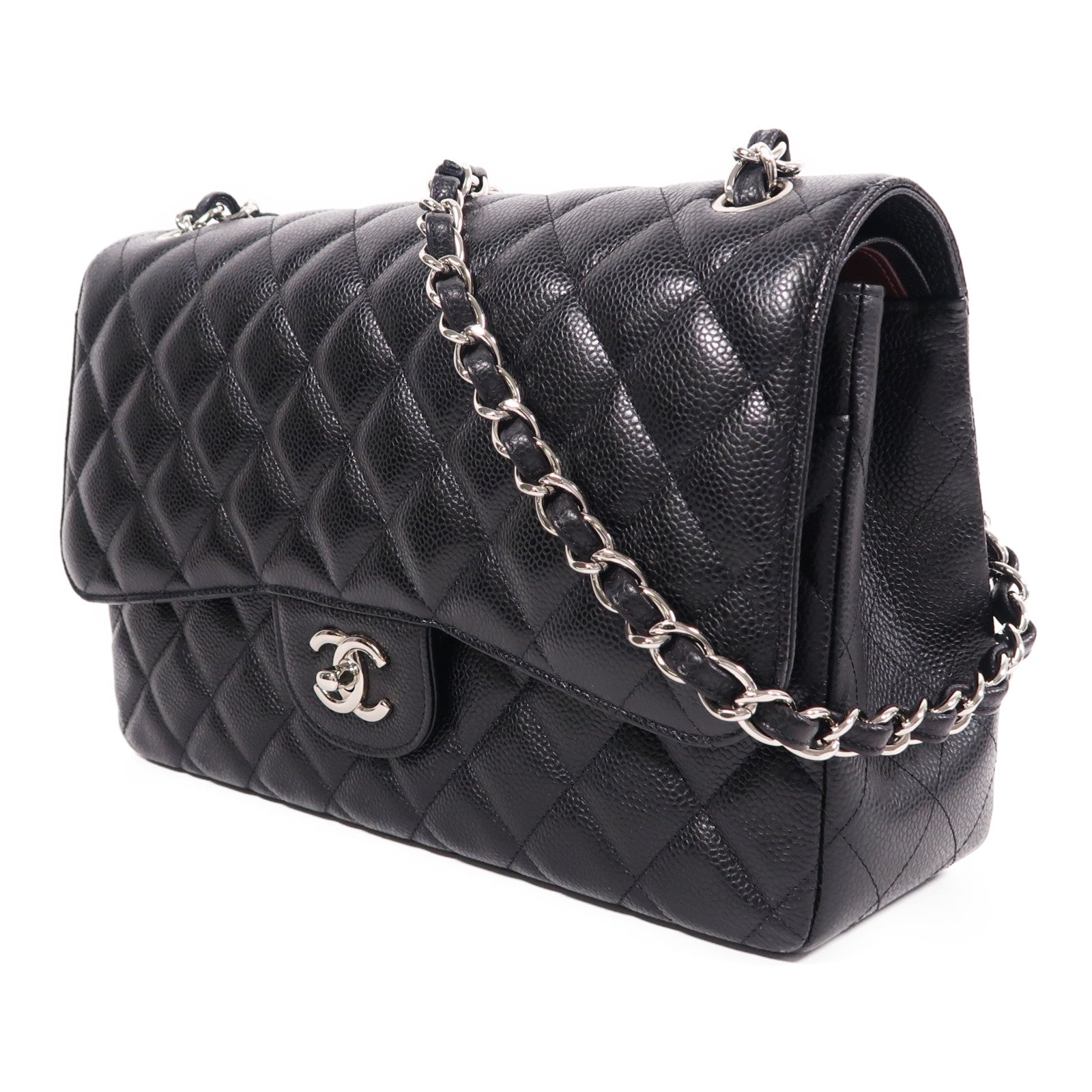 CHANEL 牛皮皮革Large Classic銀扣鏈帶肩背袋