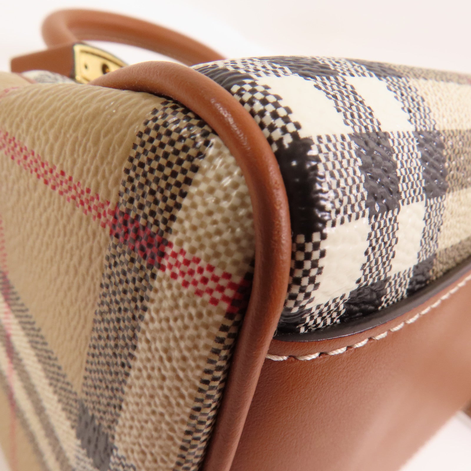 BURBERRY 塗層帆布Mini Check Bowling Bag金扣手挽肩背兩用袋