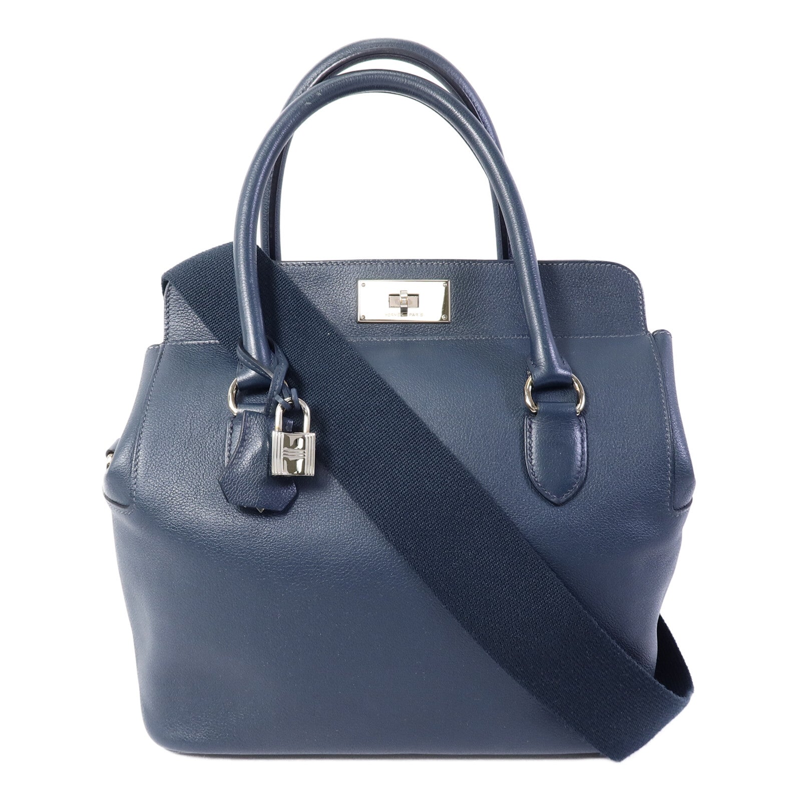 HERMES Evercolor皮革Toolbox 26手挽肩背兩用袋Bleu Ocean