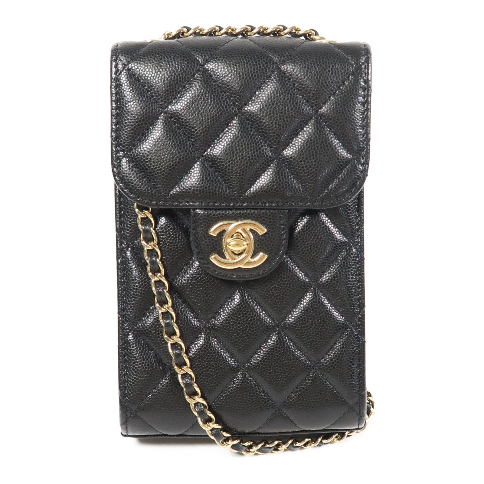 CHANEL 牛皮皮革Phone Bag金扣鏈帶肩背袋