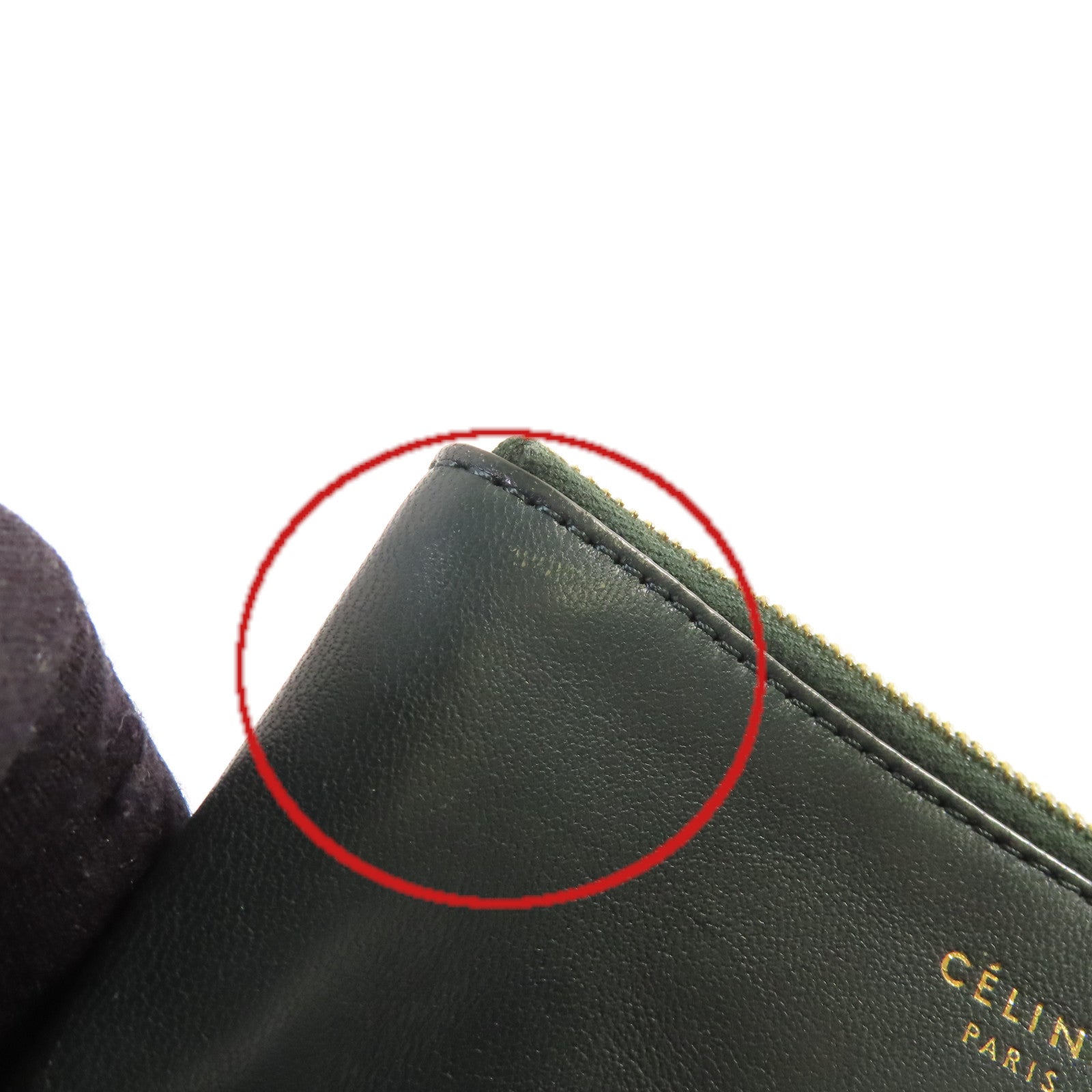 CELINE 牛皮皮革Card Case金扣卡片套黑色/綠色