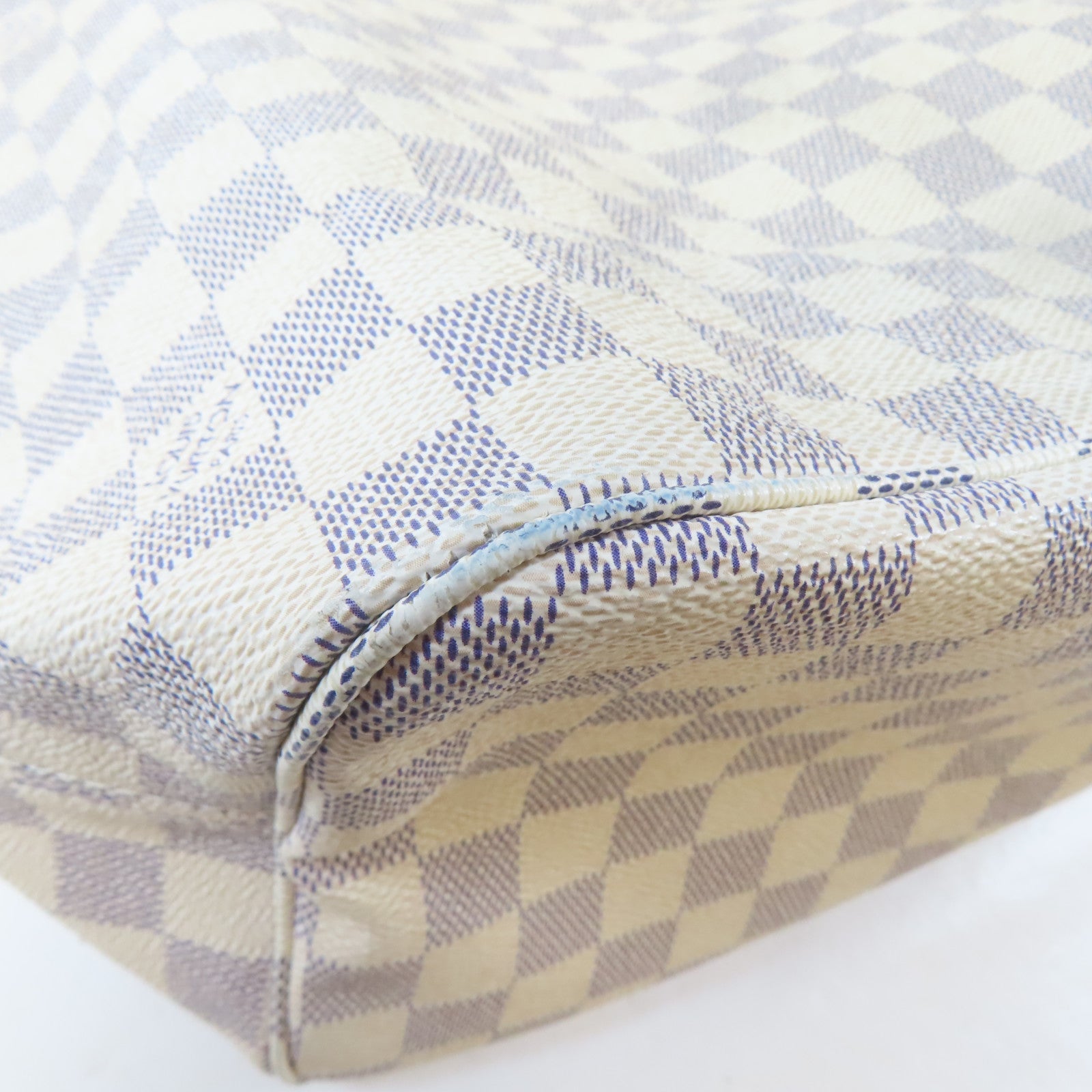 LOUIS VUITTON Damier Azur Neverfull MM金扣手挽袋米色