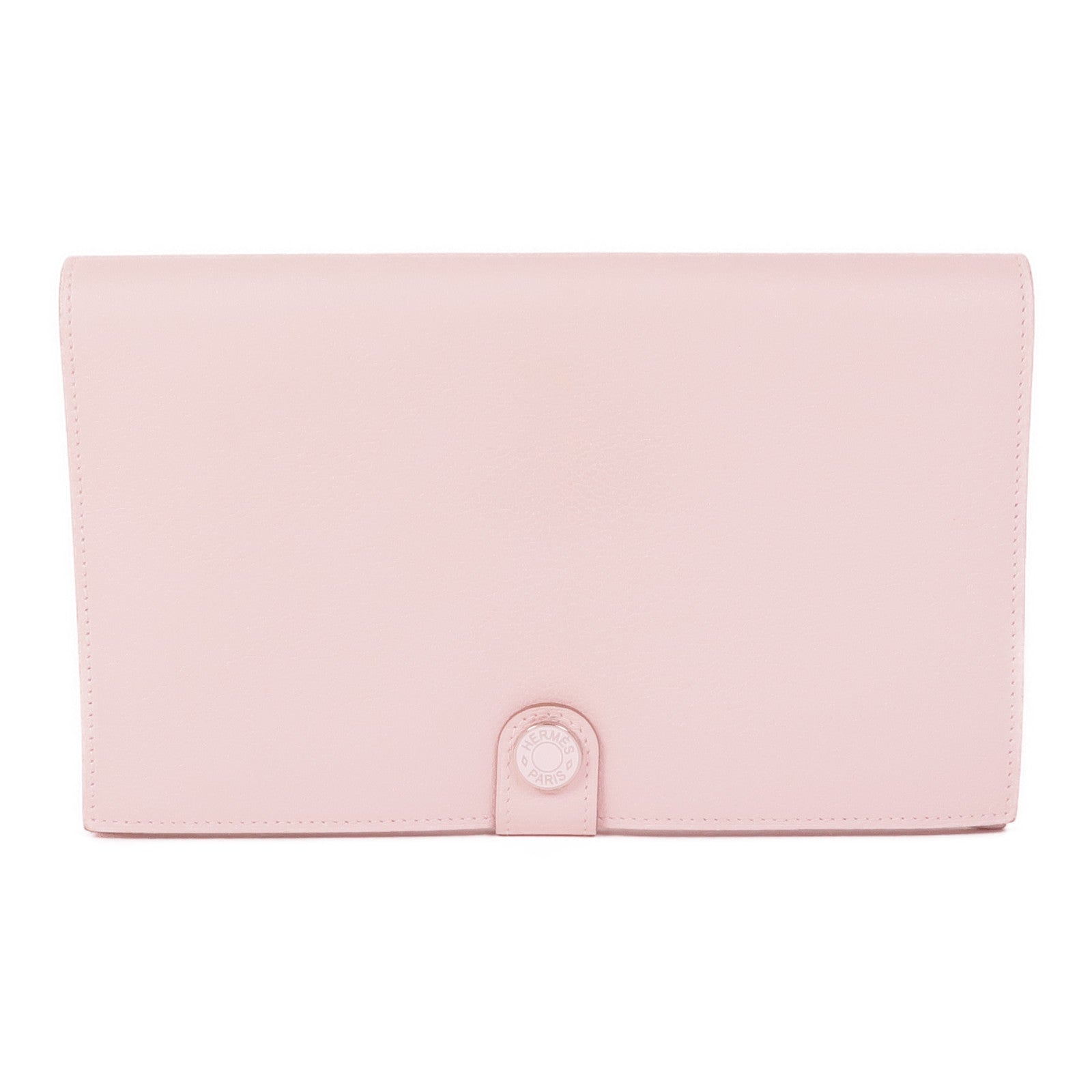 HERMES Evercolor皮革R.M.S Toutenmain銀扣錢包Mauve Pale