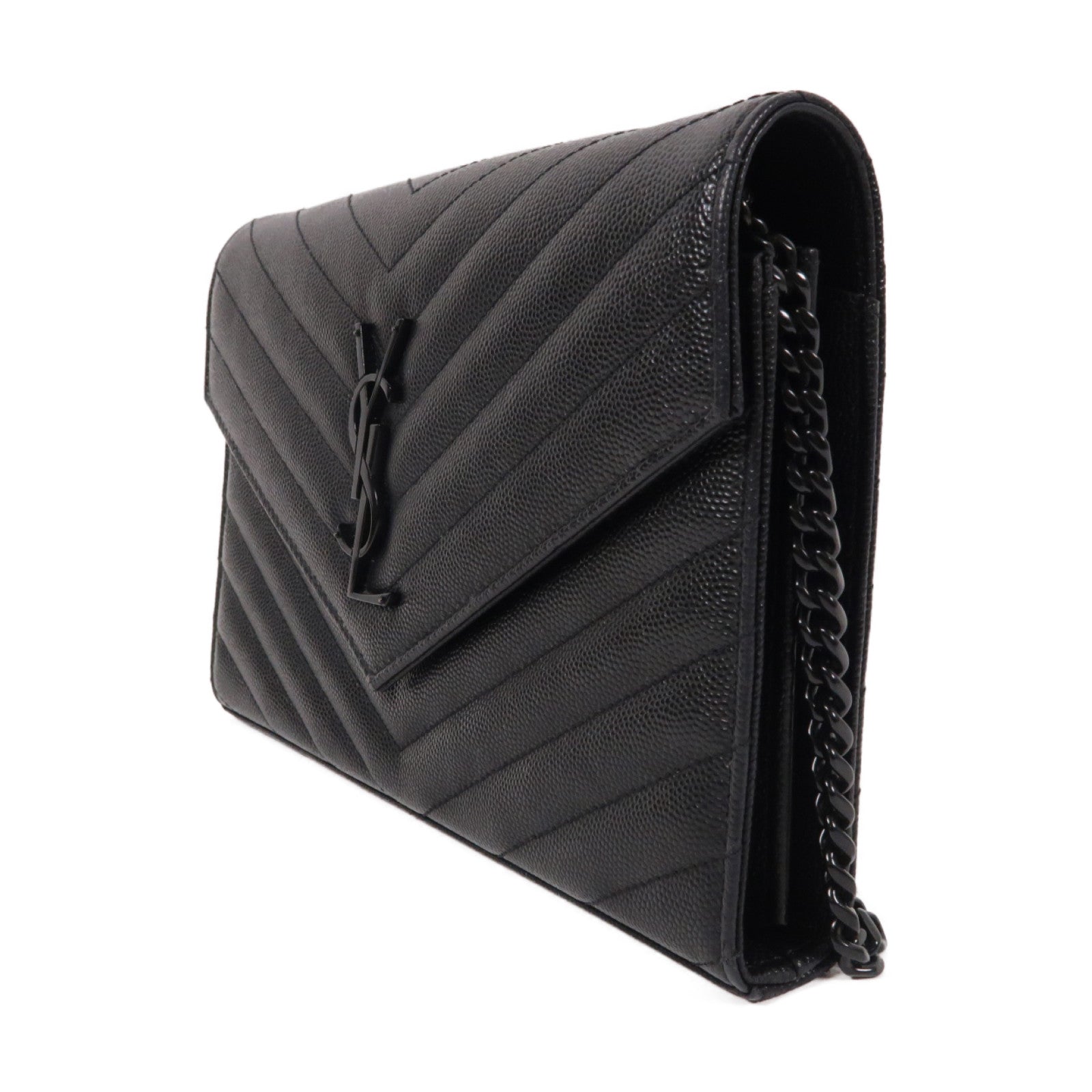 SAINT LAURENT 牛皮皮革Wallet On Chain鏈帶肩背袋黑色
