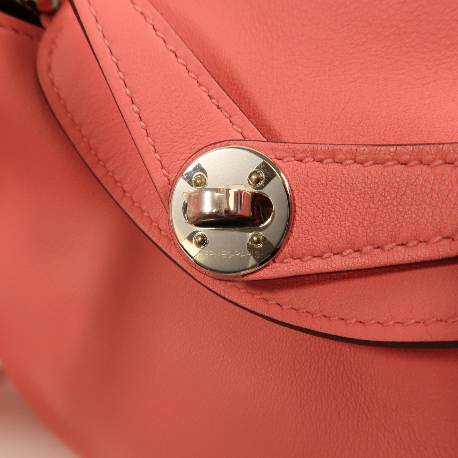 HERMES Swift皮革Mini Lindy銀扣手挽肩背兩用袋Rose Azalee