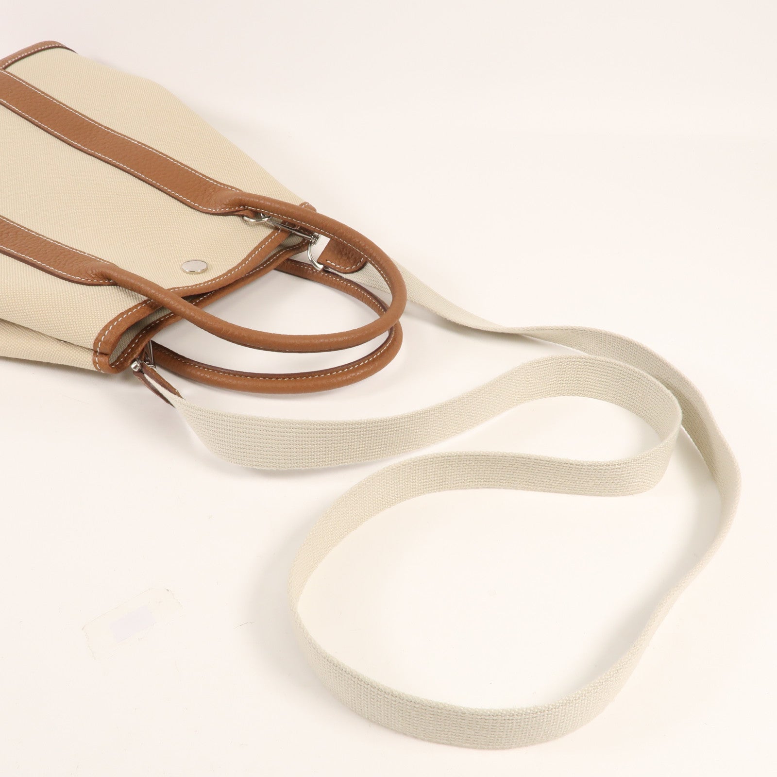 HERMES 帆布Garden File PM銀扣手挽肩背兩用袋Gold/Beton