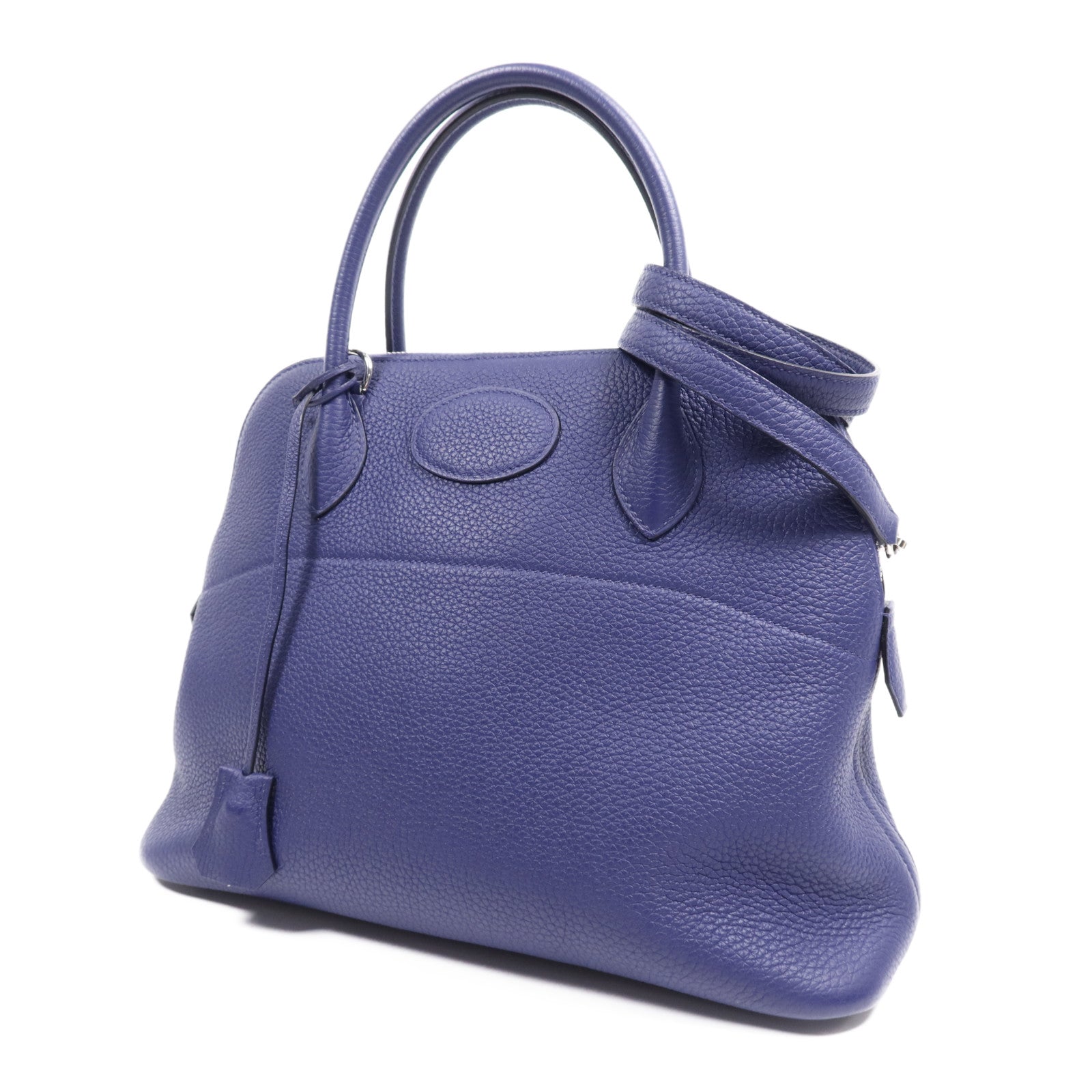 HERMES Clemence皮革Bolide 31金扣手挽袋Bleu Encre