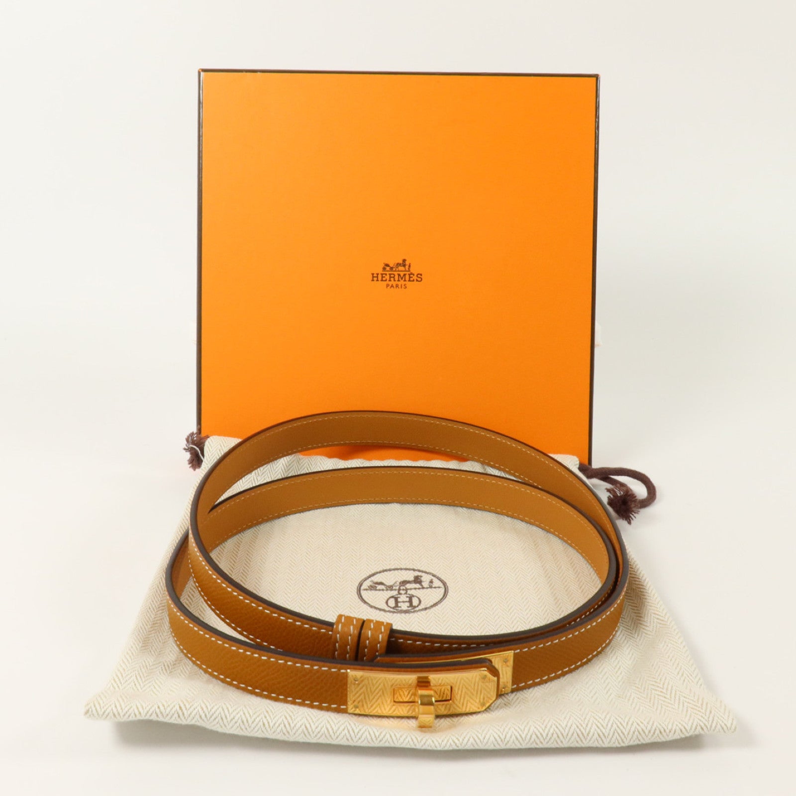 HERMES Epsom皮革Kelly 18 Belt金扣皮帶Gold