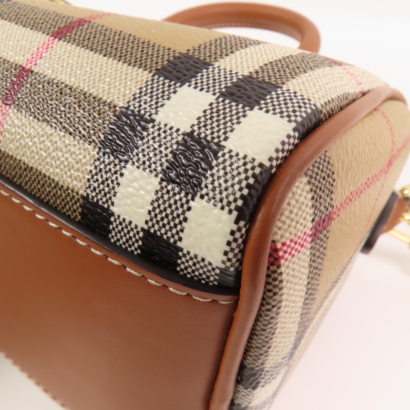 BURBERRY 塗層帆布Mini Check Bowling Bag金扣手挽肩背兩用袋