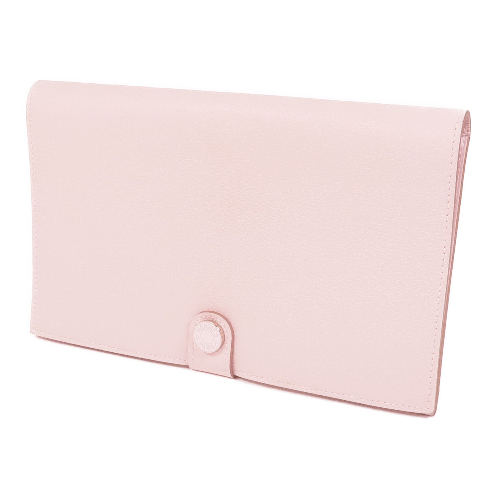 HERMES Evercolor皮革R.M.S Toutenmain銀扣錢包Mauve Pale