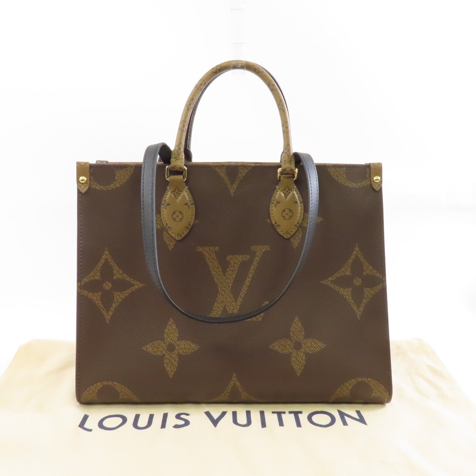 LOUIS VUITTON Monogram Giant/Monogram Reverse On The Go MM金扣手挽肩背兩用袋啡色