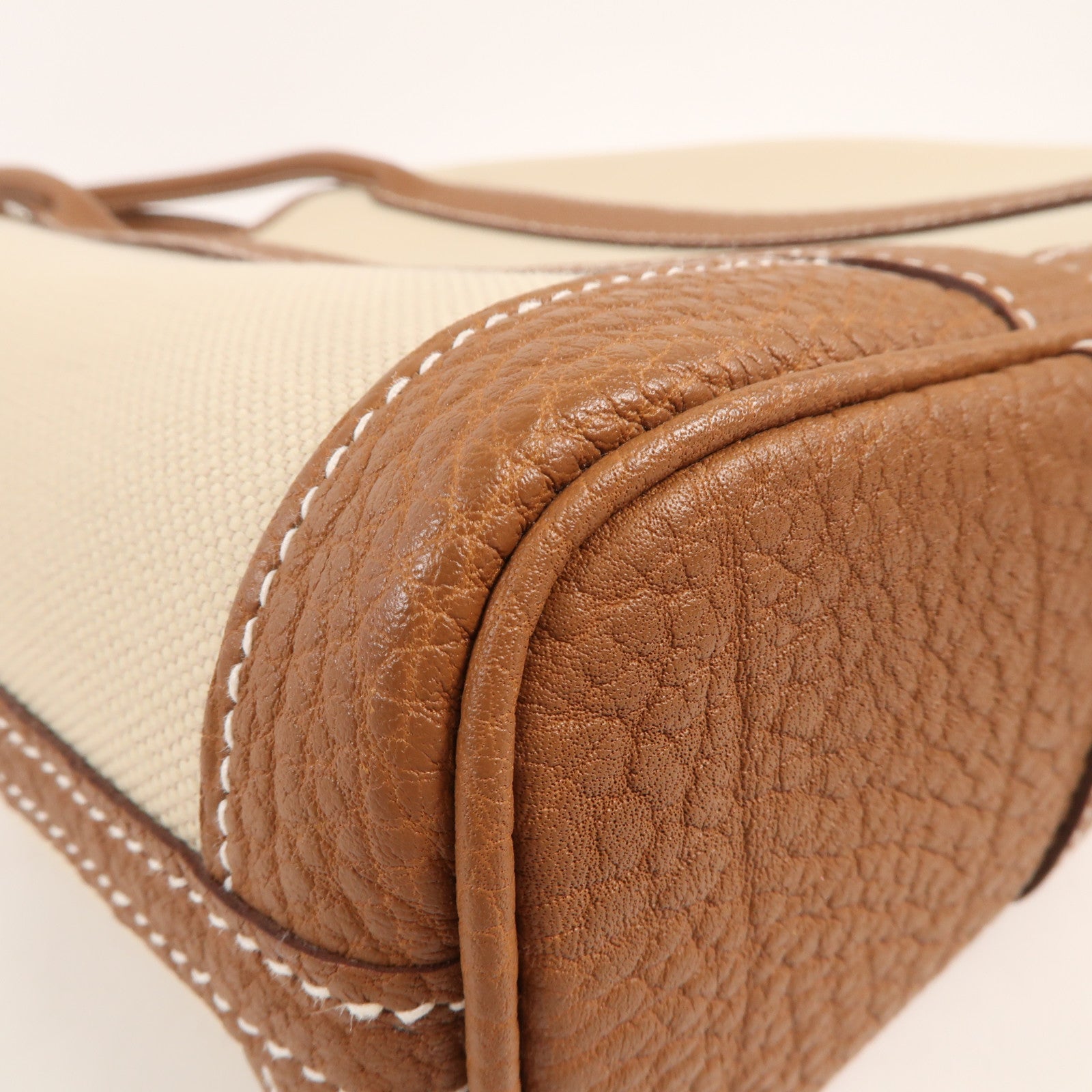HERMES 帆布Garden File PM銀扣手挽肩背兩用袋Gold/Beton