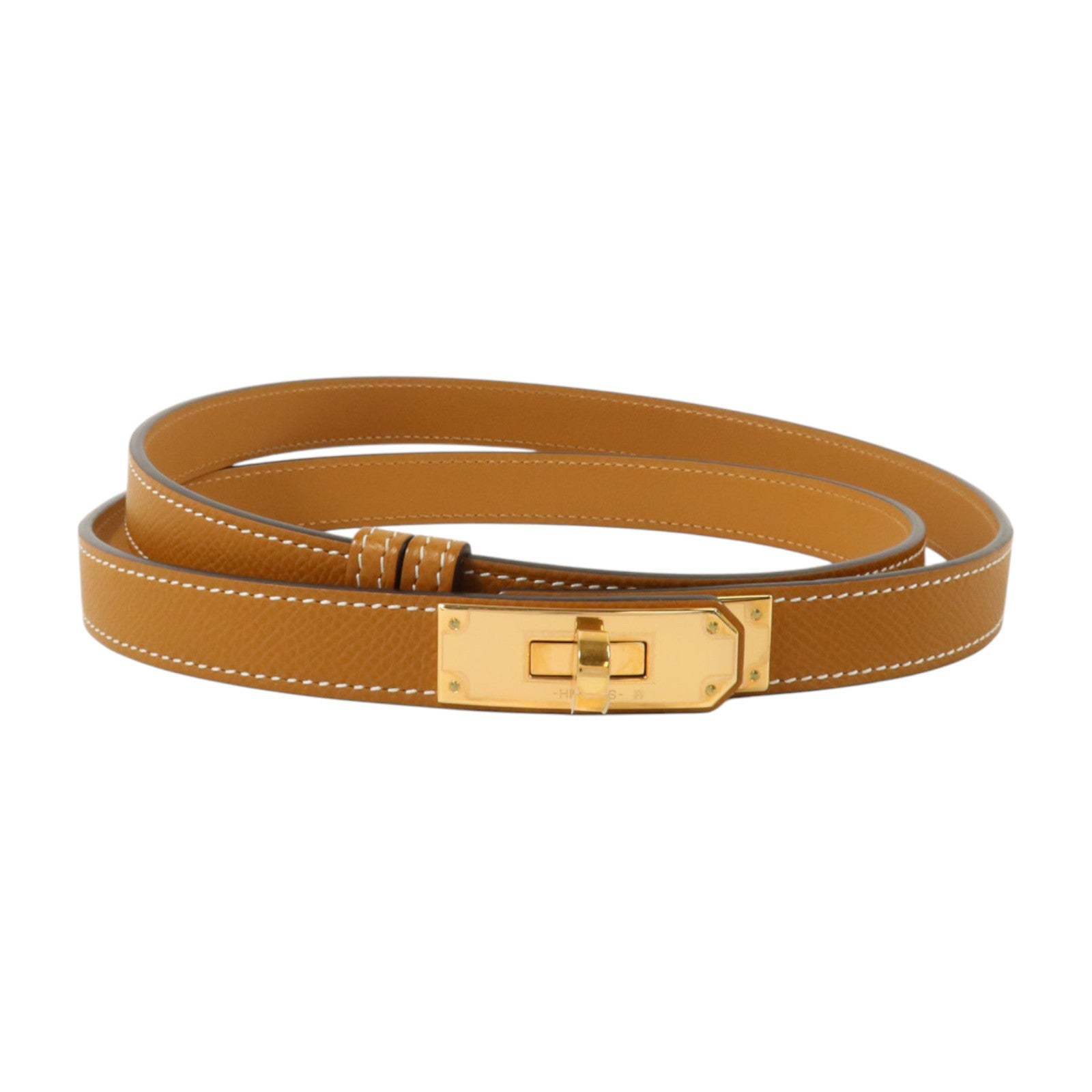 HERMES Epsom皮革Kelly 18 Belt金扣皮帶Gold
