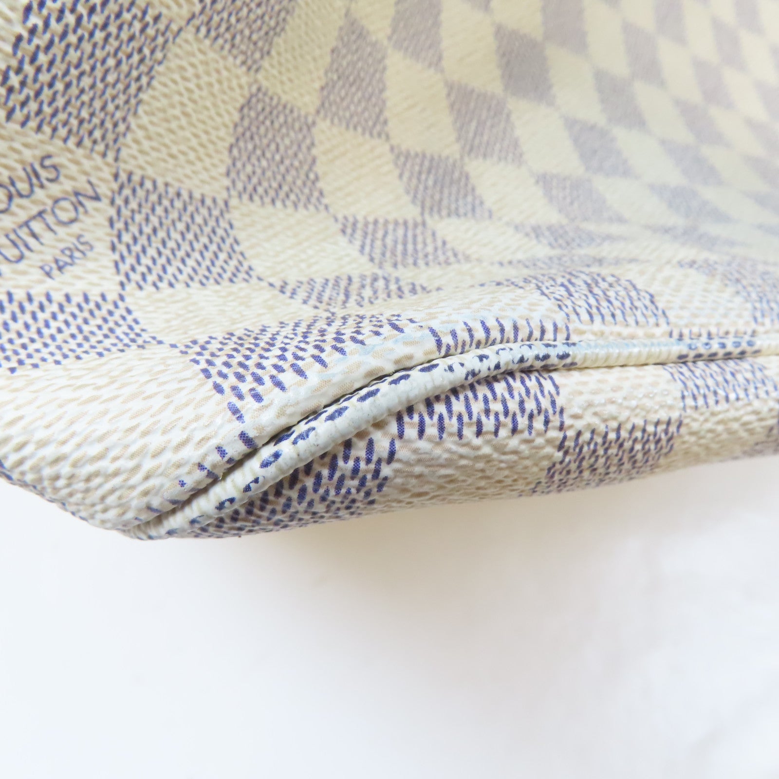LOUIS VUITTON Damier Azur Neverfull MM金扣手挽袋米色