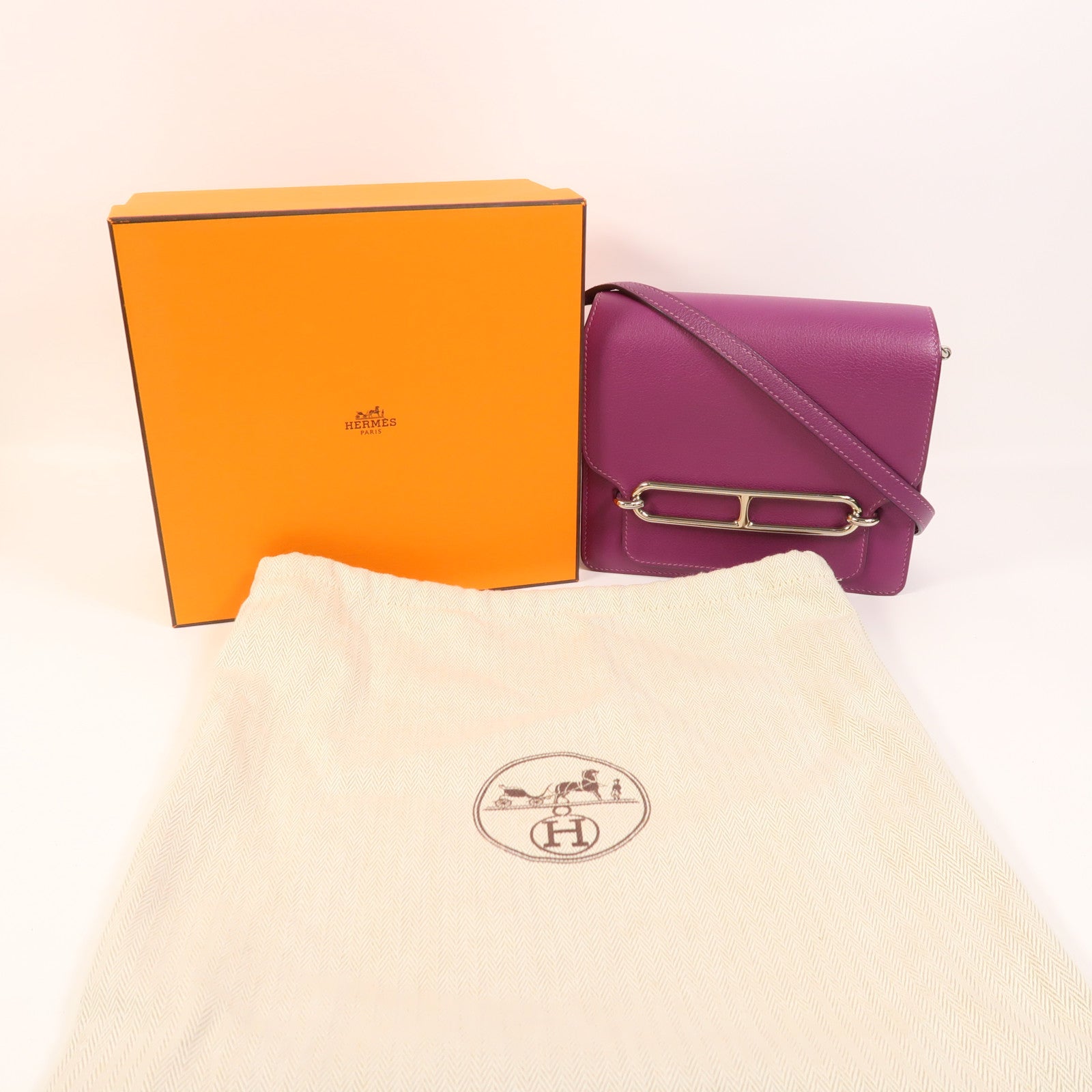 HERMES Evercolor皮革Roulis Mini銀扣肩背袋Anemone