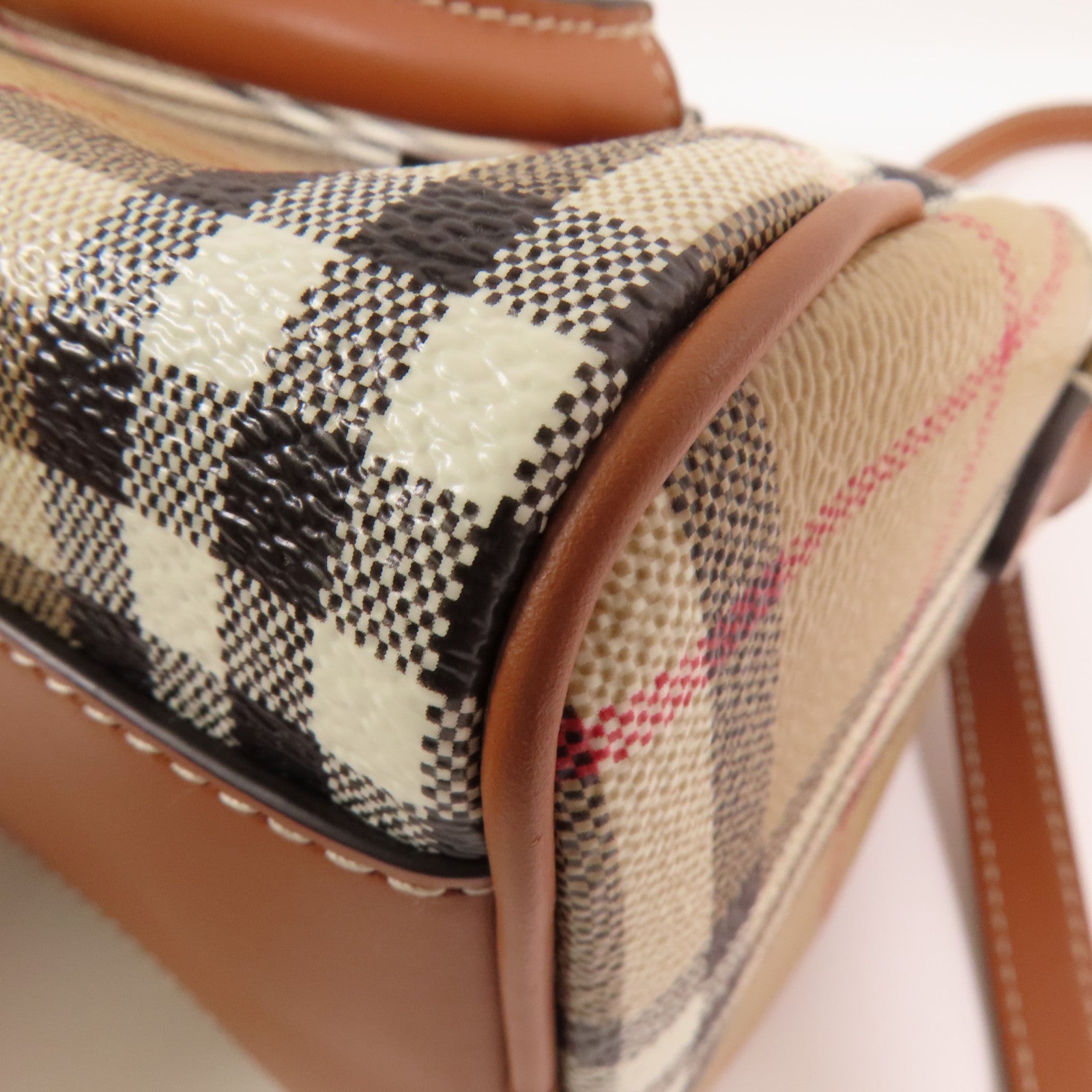 BURBERRY 塗層帆布Mini Check Bowling Bag金扣手挽肩背兩用袋
