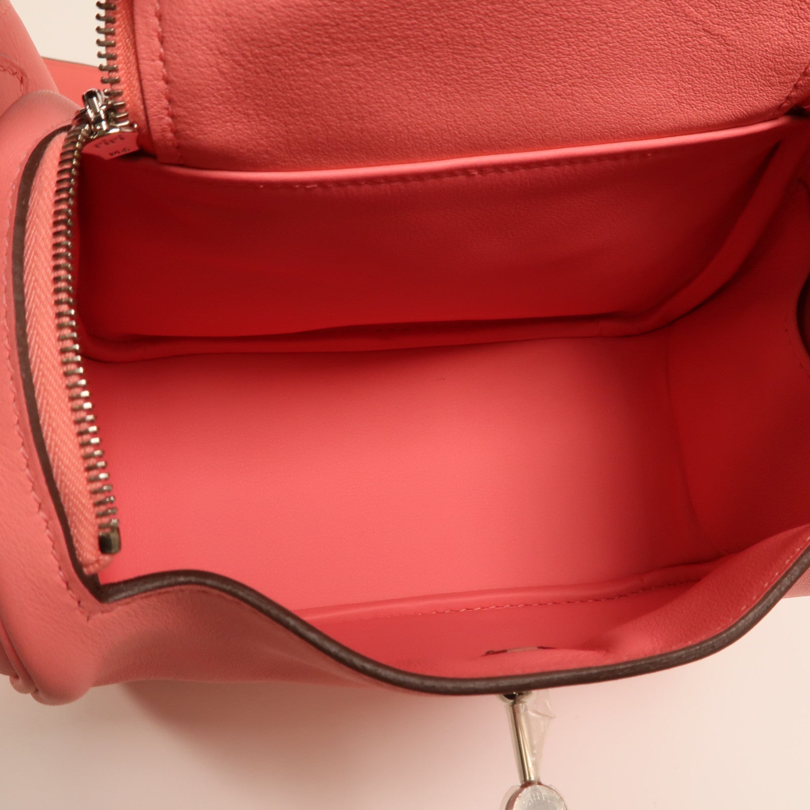 HERMES Swift皮革Mini Lindy銀扣手挽肩背兩用袋Rose Azalee