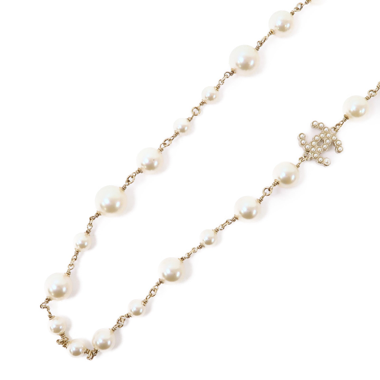 CHANEL (PRICE DOWN) CC Necklace Metal/PVC Gold/White