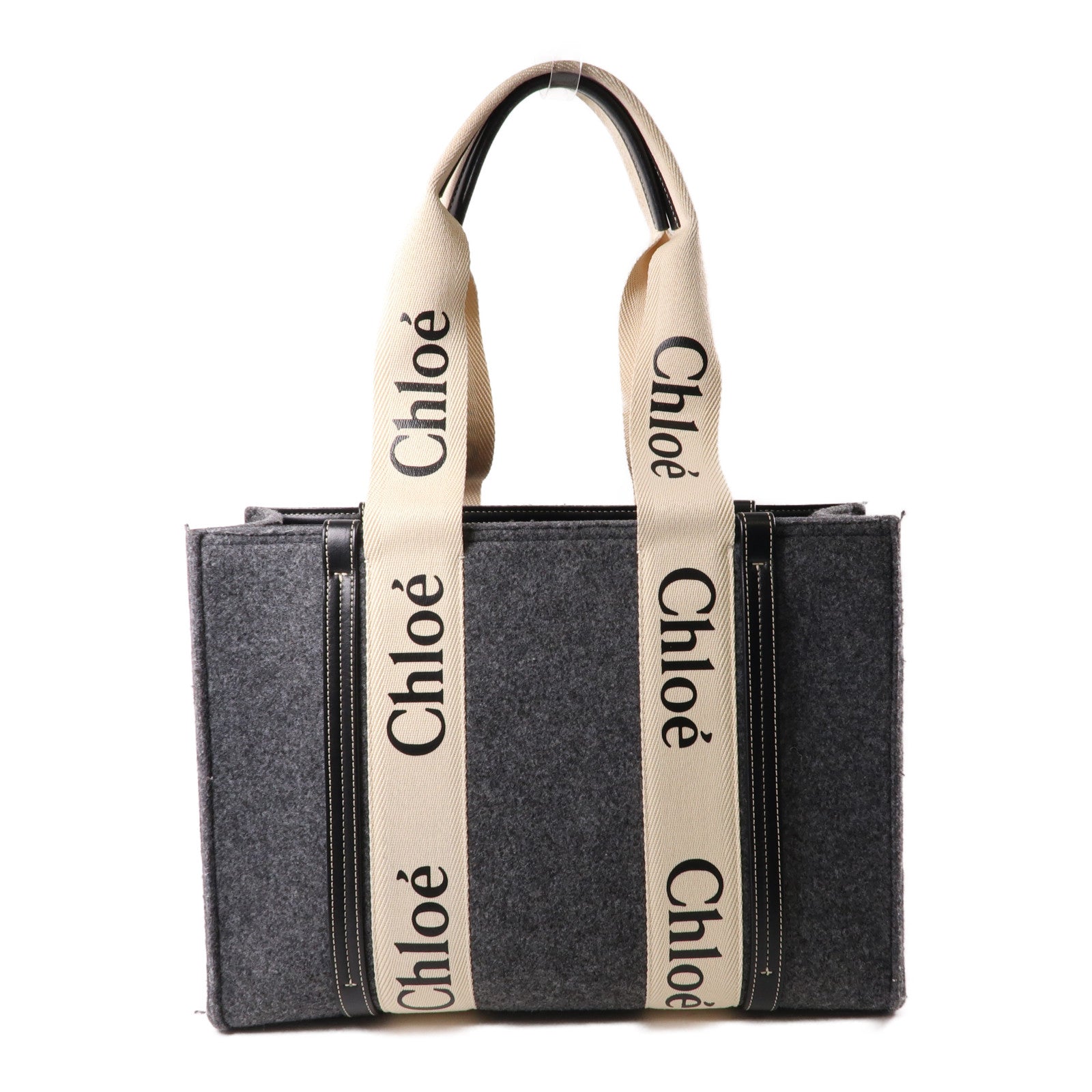 Chloe 羊毛毯Woody Medium Tote肩背袋灰色/米色