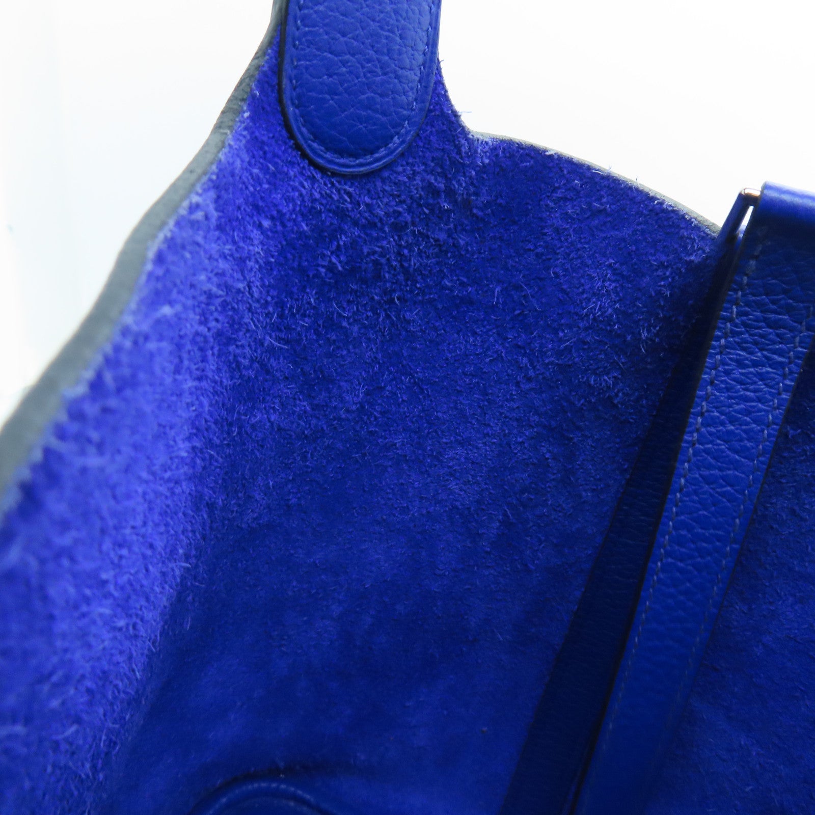 HERMES Clemence皮革Picotin MM银扣手挽袋Bleu Electrique/蓝色
