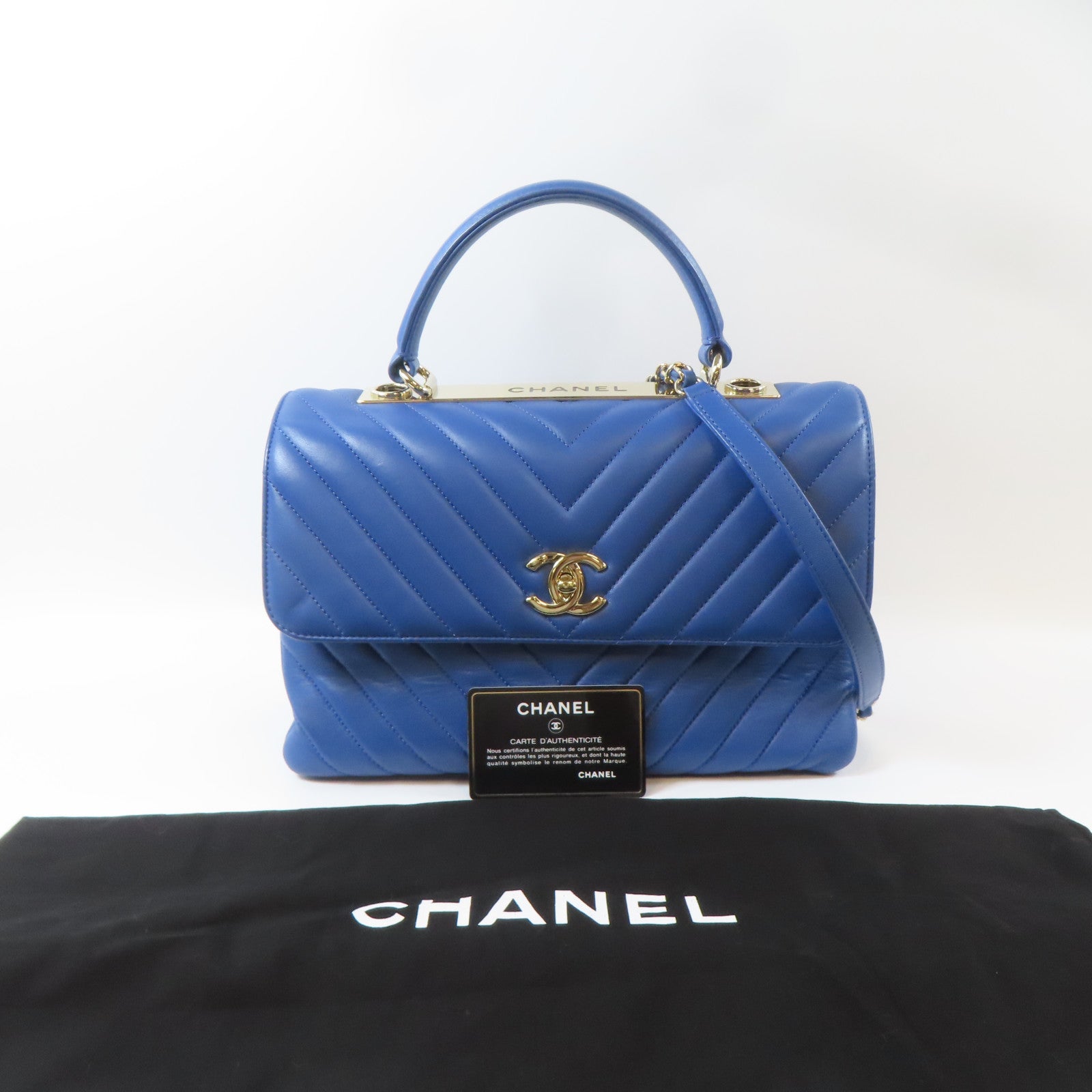 CHANEL 【激減優惠】斜紋牛皮皮革Trendy CC金扣手挽肩背兩用袋藍色