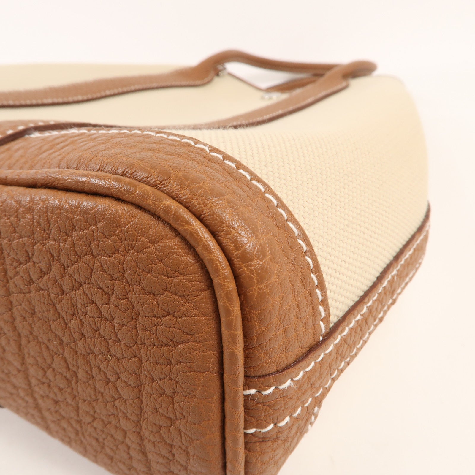 HERMES 帆布Garden File PM銀扣手挽肩背兩用袋Gold/Beton