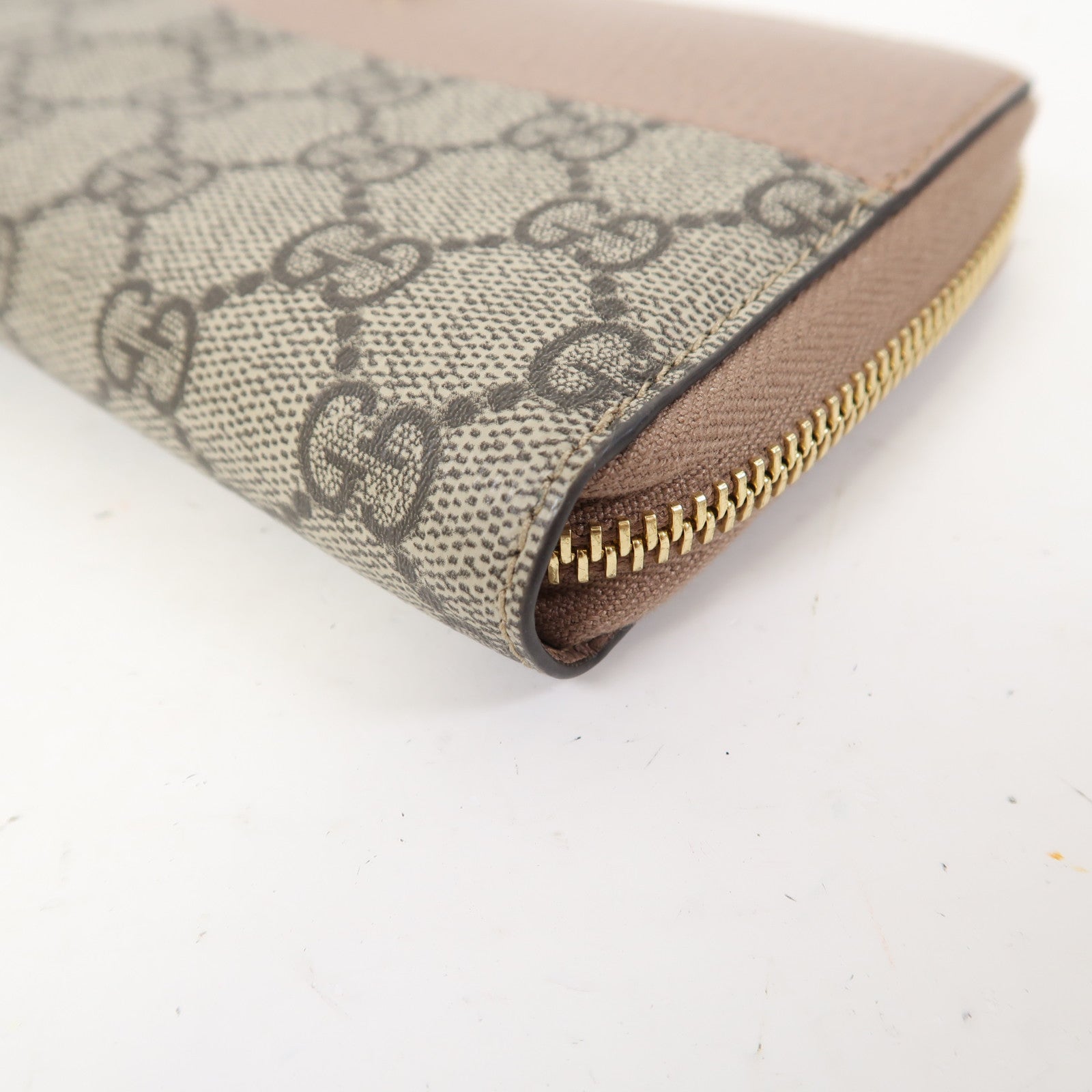 GUCCI 牛皮皮革Long Wallet金扣長錢包啡色/裸色