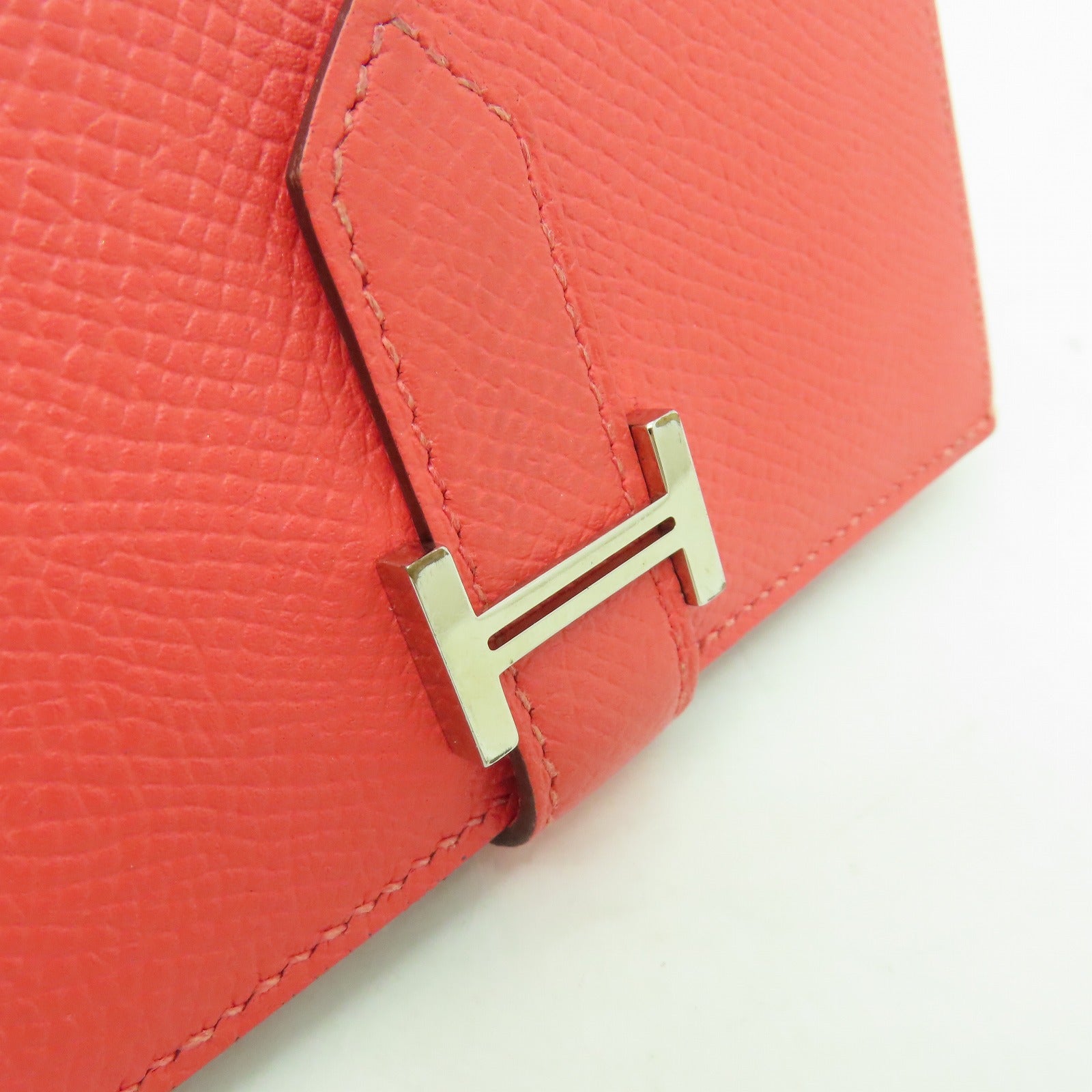 HERMES 【激減優惠】Epsom皮革Bearn Compact wallet銀扣錢包粉紅色