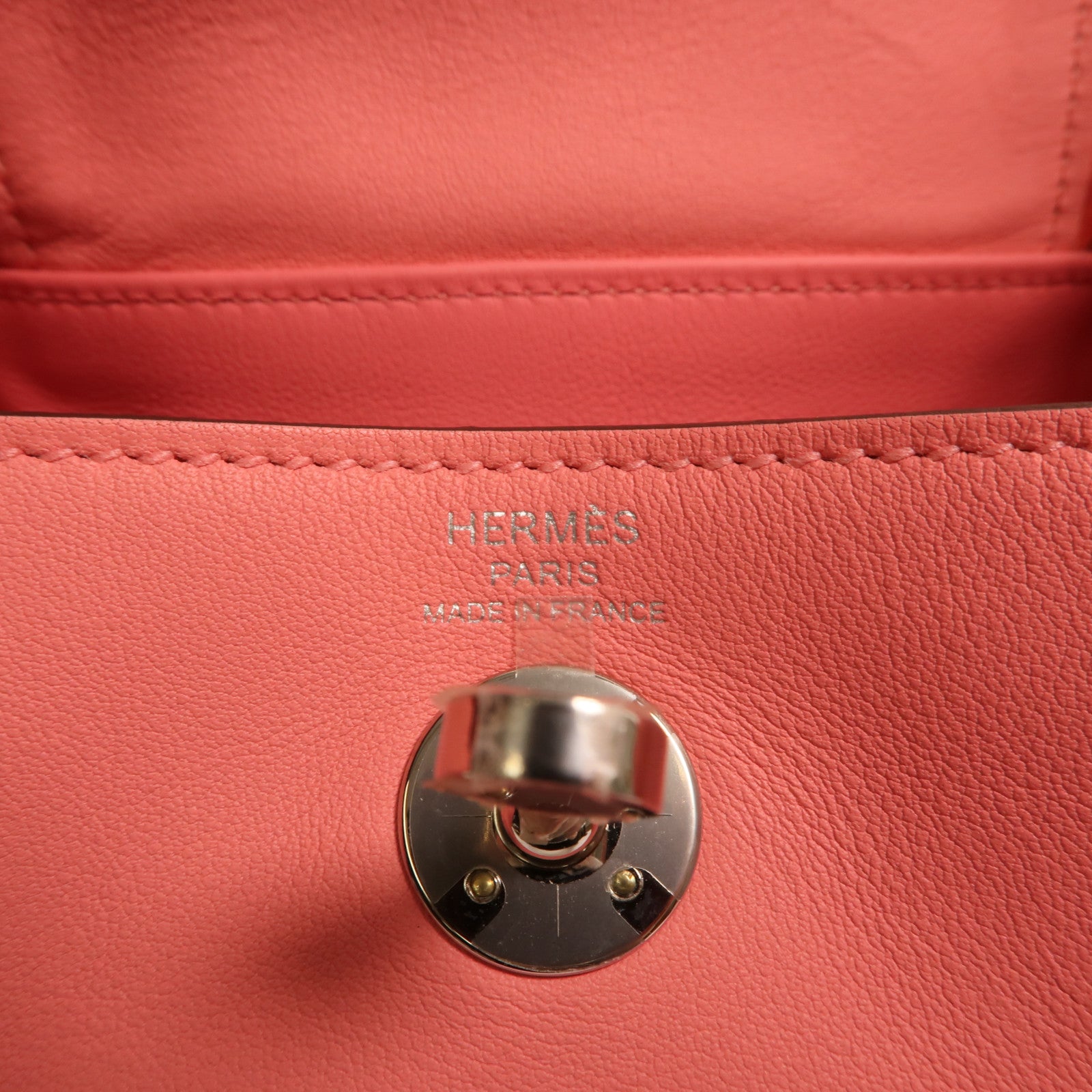 HERMES Swift皮革Mini Lindy銀扣手挽肩背兩用袋Rose Azalee