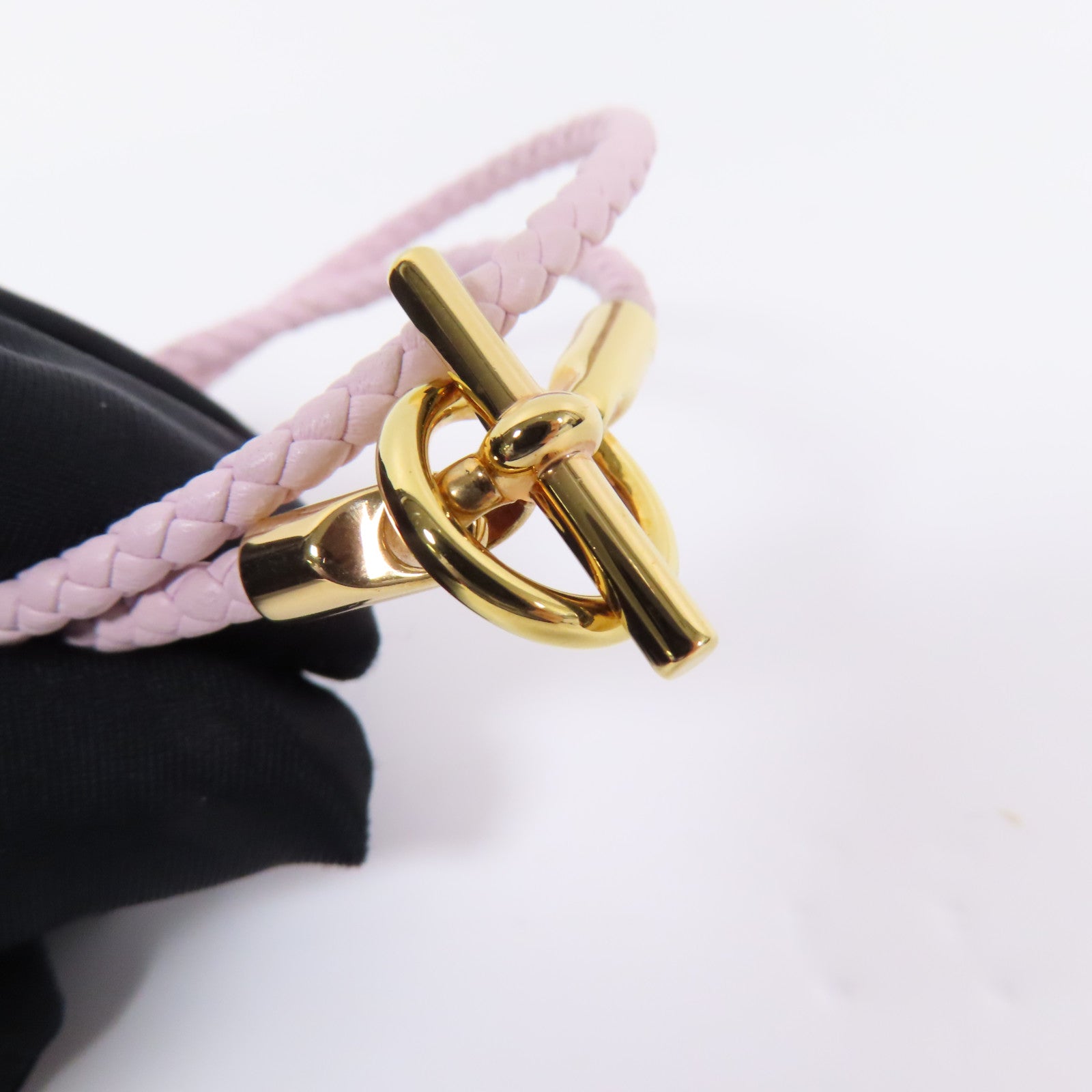 HERMES 皮革Glenan Double Tour Bracelet手鐲Mauve Pale