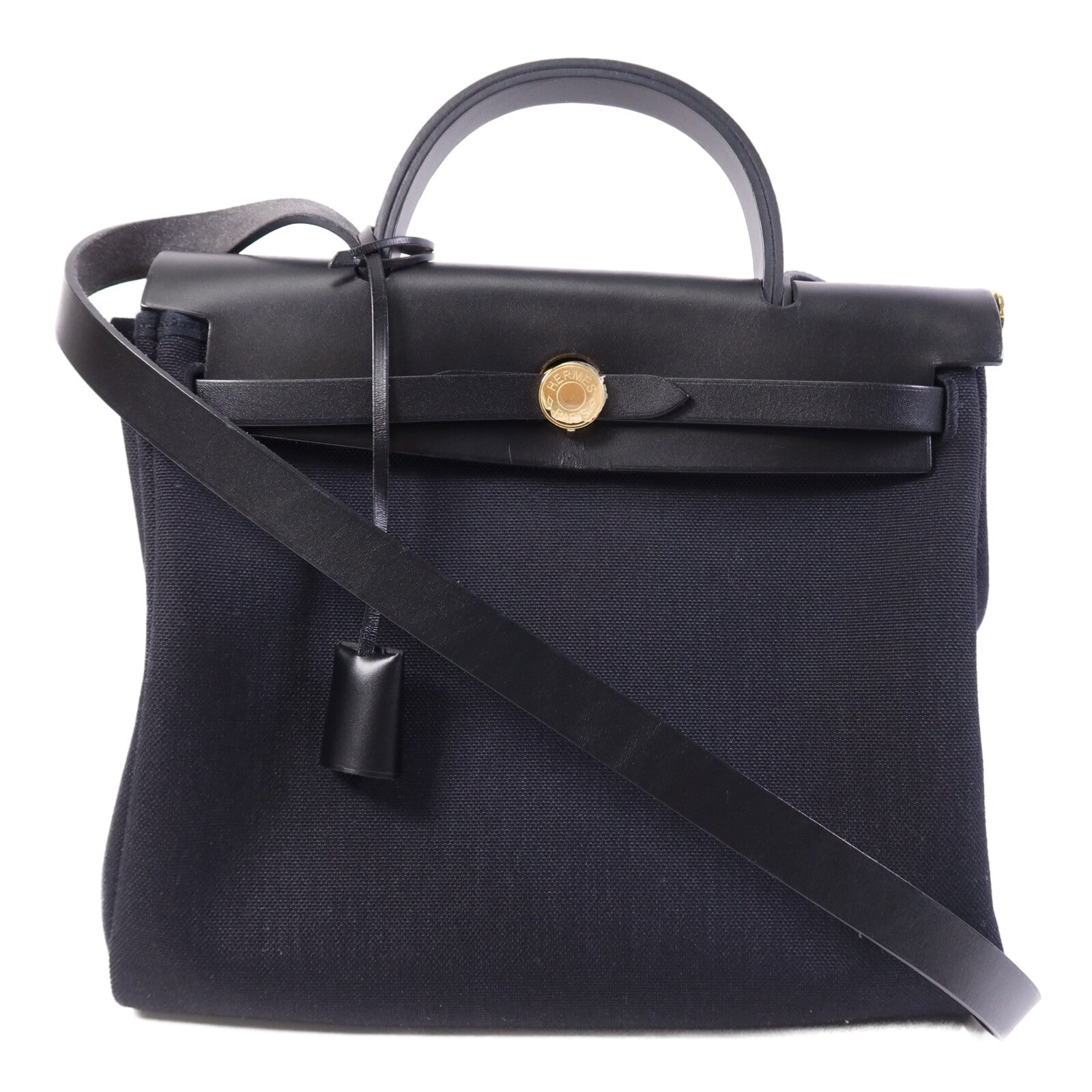 HERMES 【激減優惠】帆布Herbag PM金扣手挽肩背兩用袋Noir