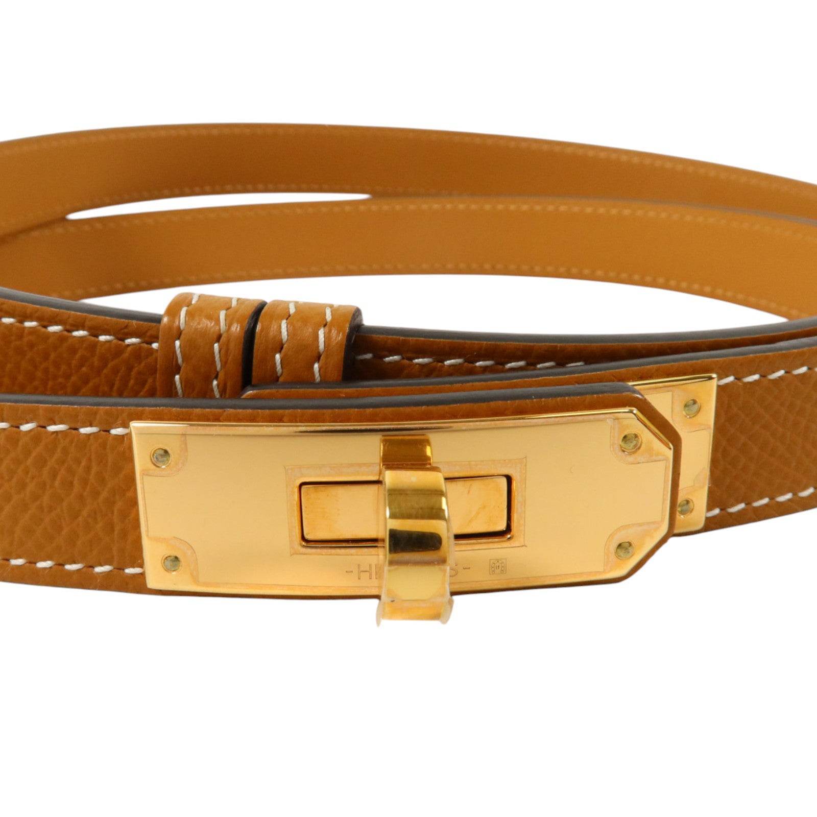 HERMES Epsom皮革Kelly 18 Belt金扣皮帶Gold