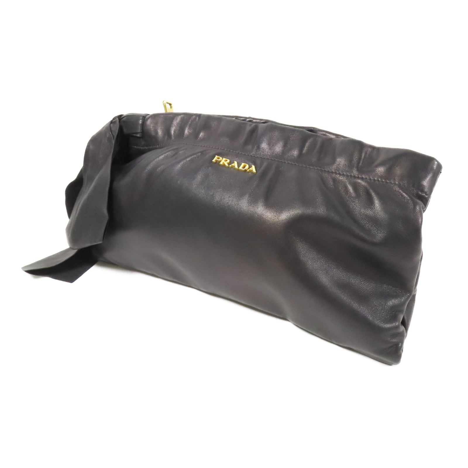 PRADA 皮革Nappa Antique金扣手拿包