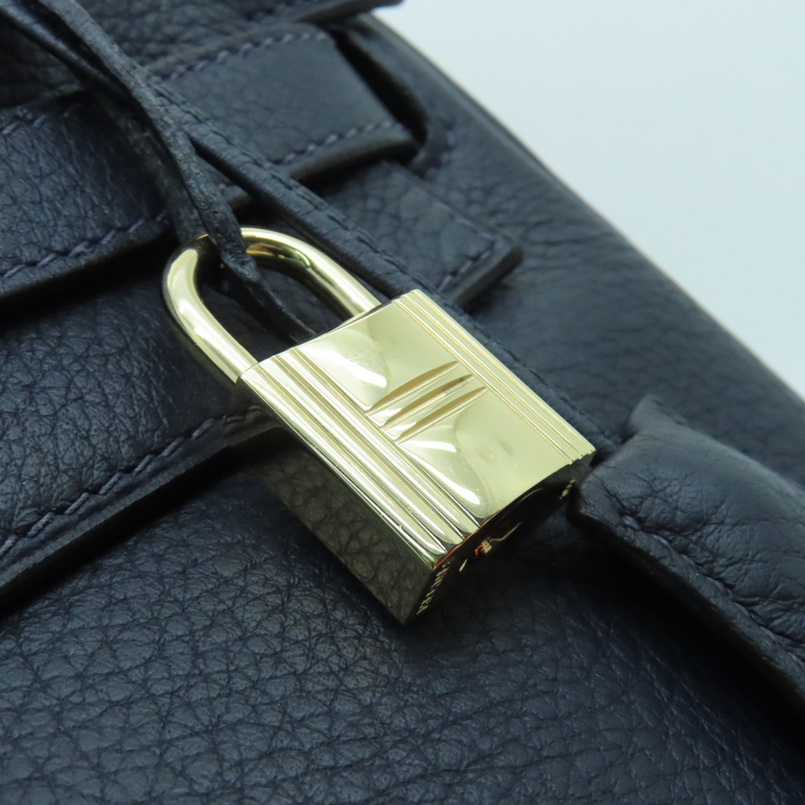 HERMES Clemence Leather Kelly Ado GM Gold Buckle Backpack Dark Indigo