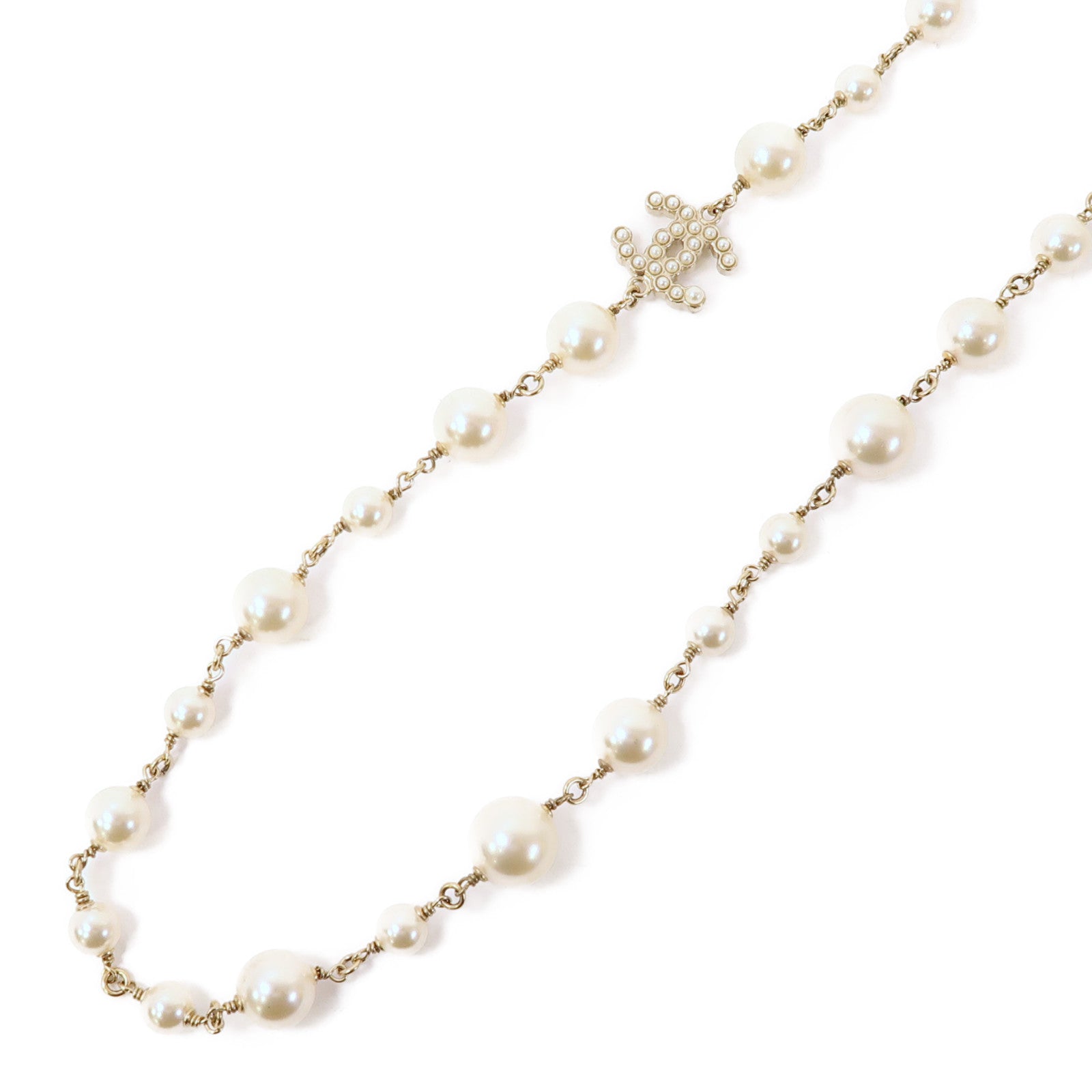 CHANEL (PRICE DOWN) CC Necklace Metal/PVC Gold/White