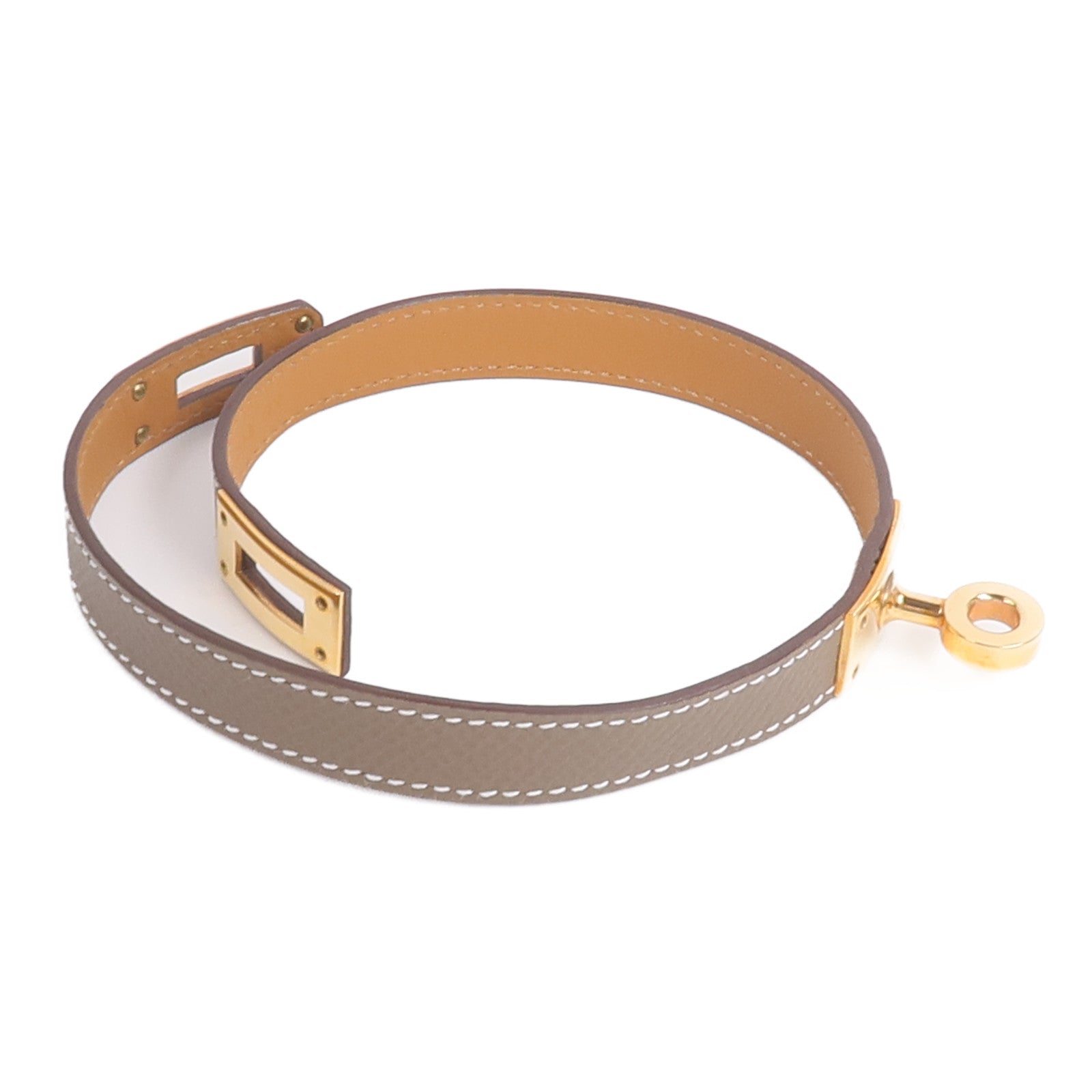HERMES 【激減優惠】Epsom皮革Kelly Double Tour Bracelet手帶Etoupe