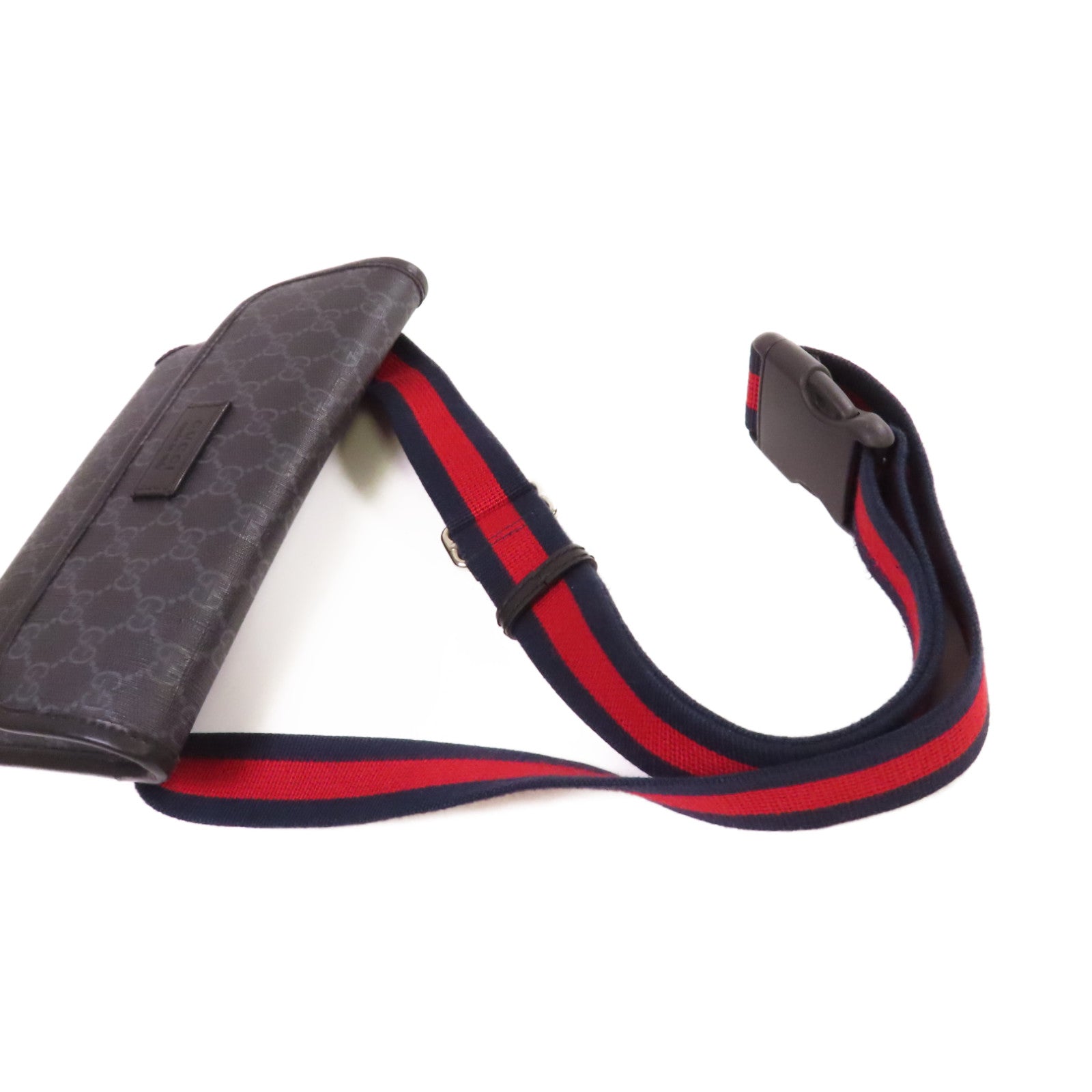 GUCCI 塗層帆布Supreme Belt Bag銀扣肩背腰袋黑色