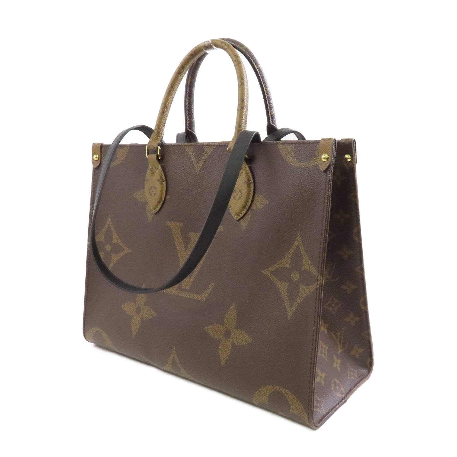 LOUIS VUITTON Monogram Giant/Monogram Reverse On The Go MM金扣手挽肩背兩用袋啡色