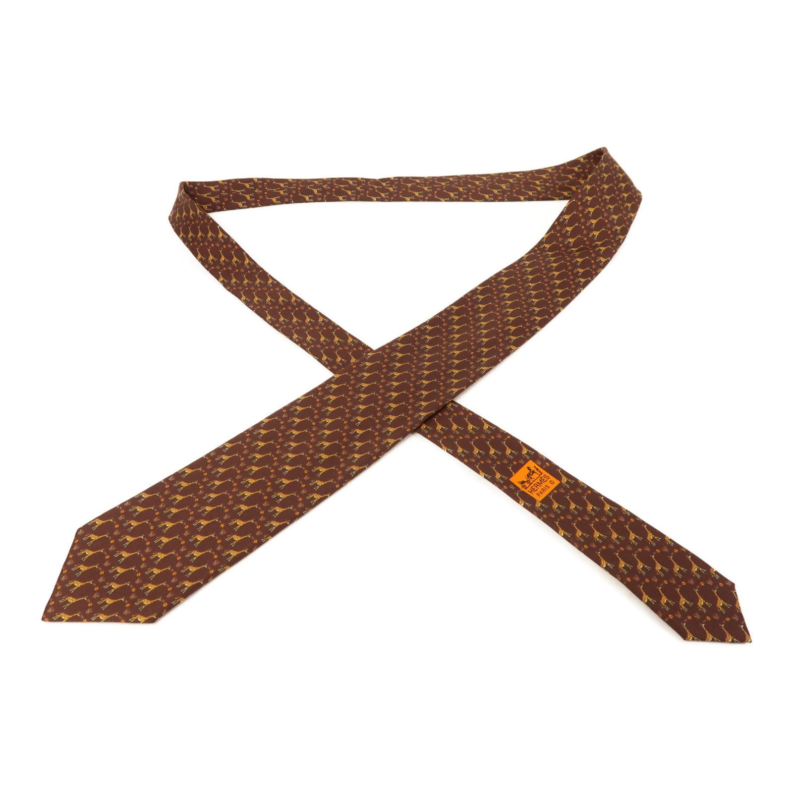 HERMES 絲質Tie領帶啡色/黃色