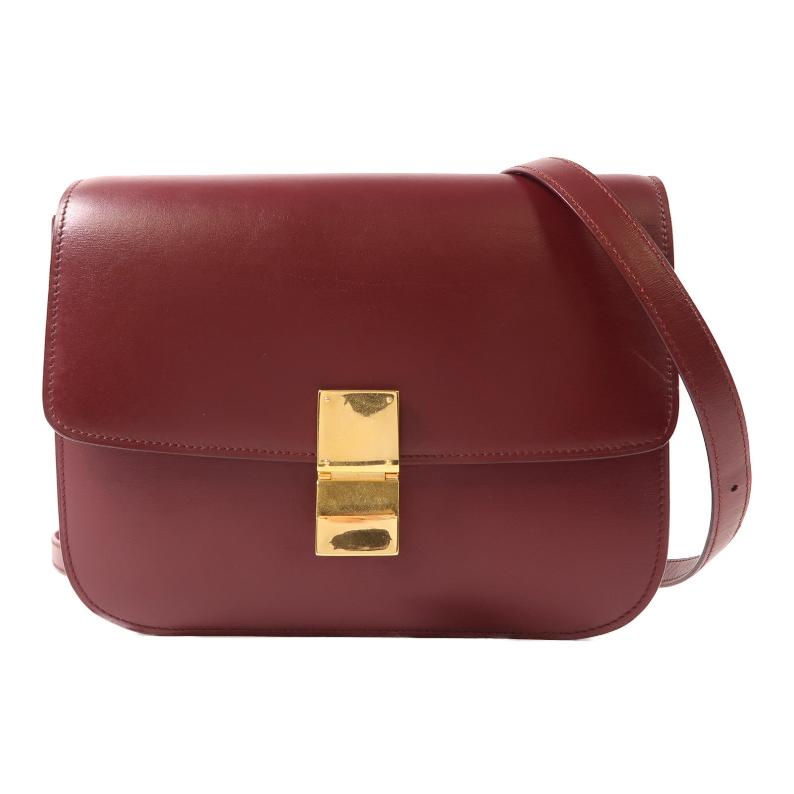 CELINE 【激減優惠】牛皮皮革Classic Box金扣肩背袋紅色