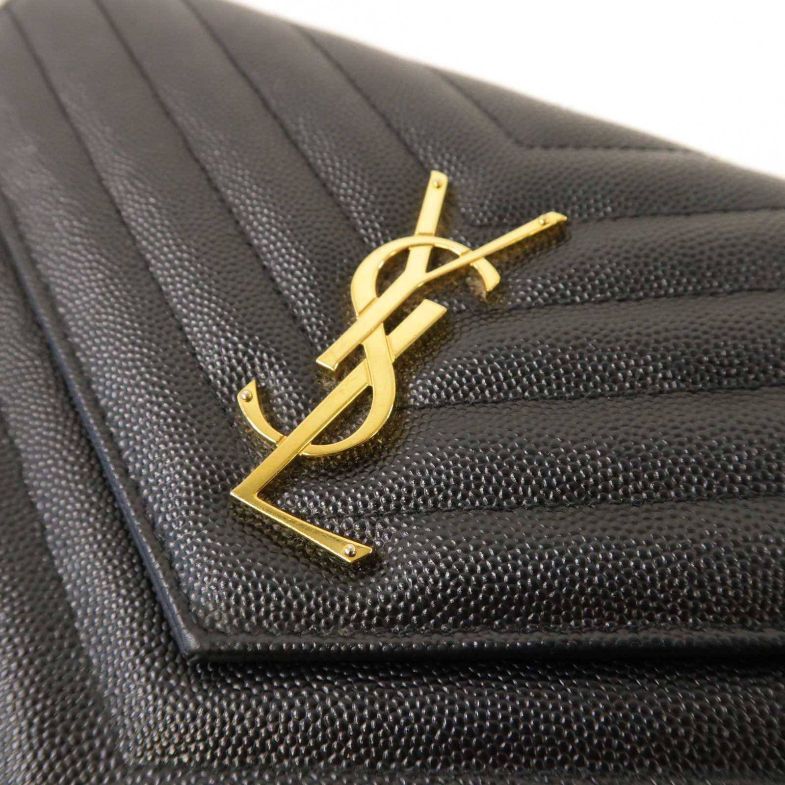 SAINT LAURENT 斜紋牛皮皮革Cassandre金扣鏈帶肩背袋黑色