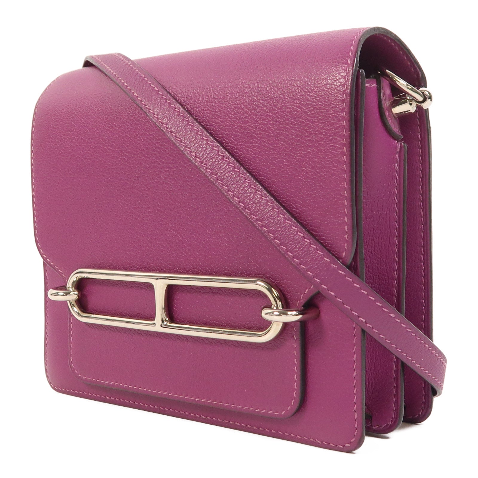 HERMES Evercolor皮革Roulis Mini銀扣肩背袋Anemone