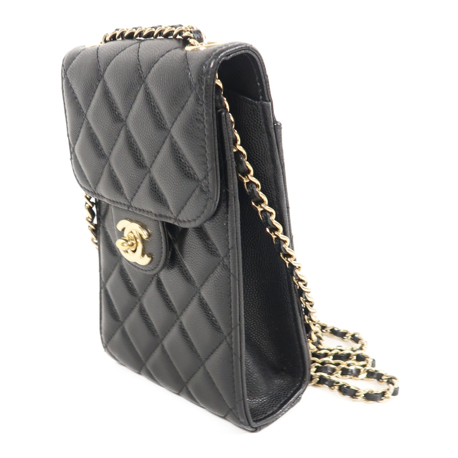 CHANEL 牛皮皮革Phone Bag金扣鏈帶肩背袋