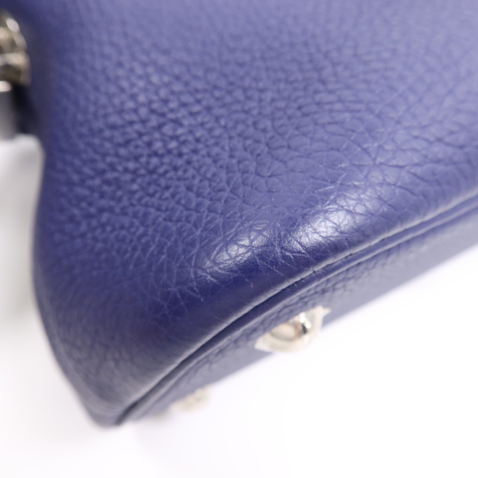 HERMES Clemence皮革Bolide 31金扣手挽袋Bleu Encre