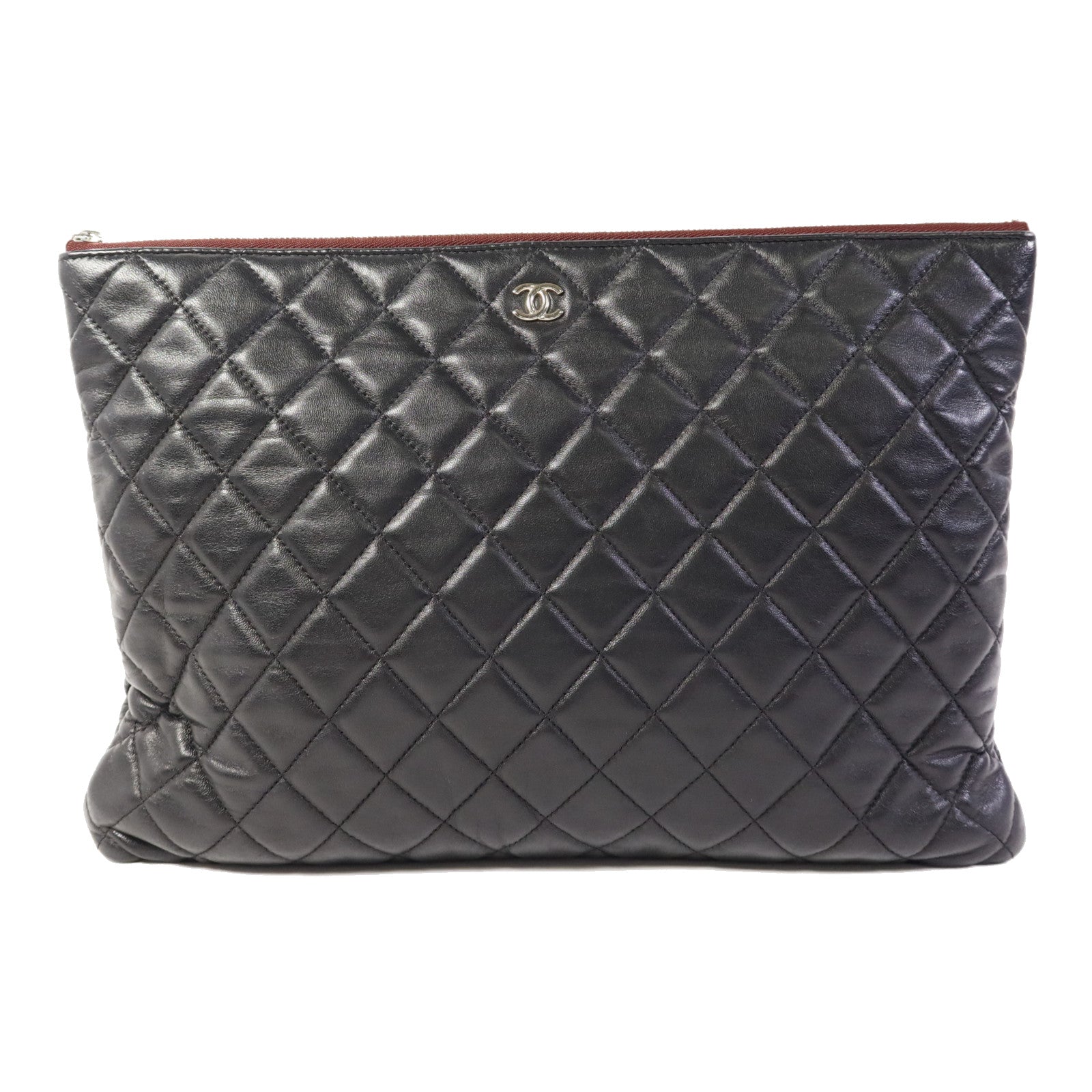 CHANEL 羊皮皮革Pouch銀扣小袋