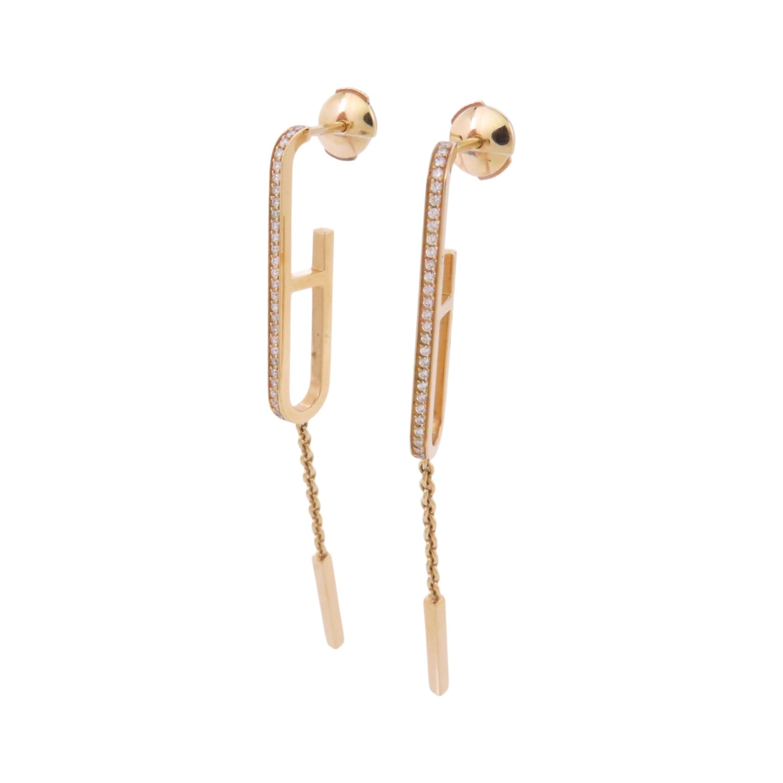HERMES 18K玫瑰金D'oreilles Every Chain Dance MM Diamond Earrings金扣鑽石耳環